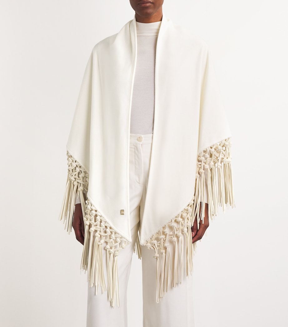 Cashmere-Leather Triangle Shawl 0050 WHITE Image 3