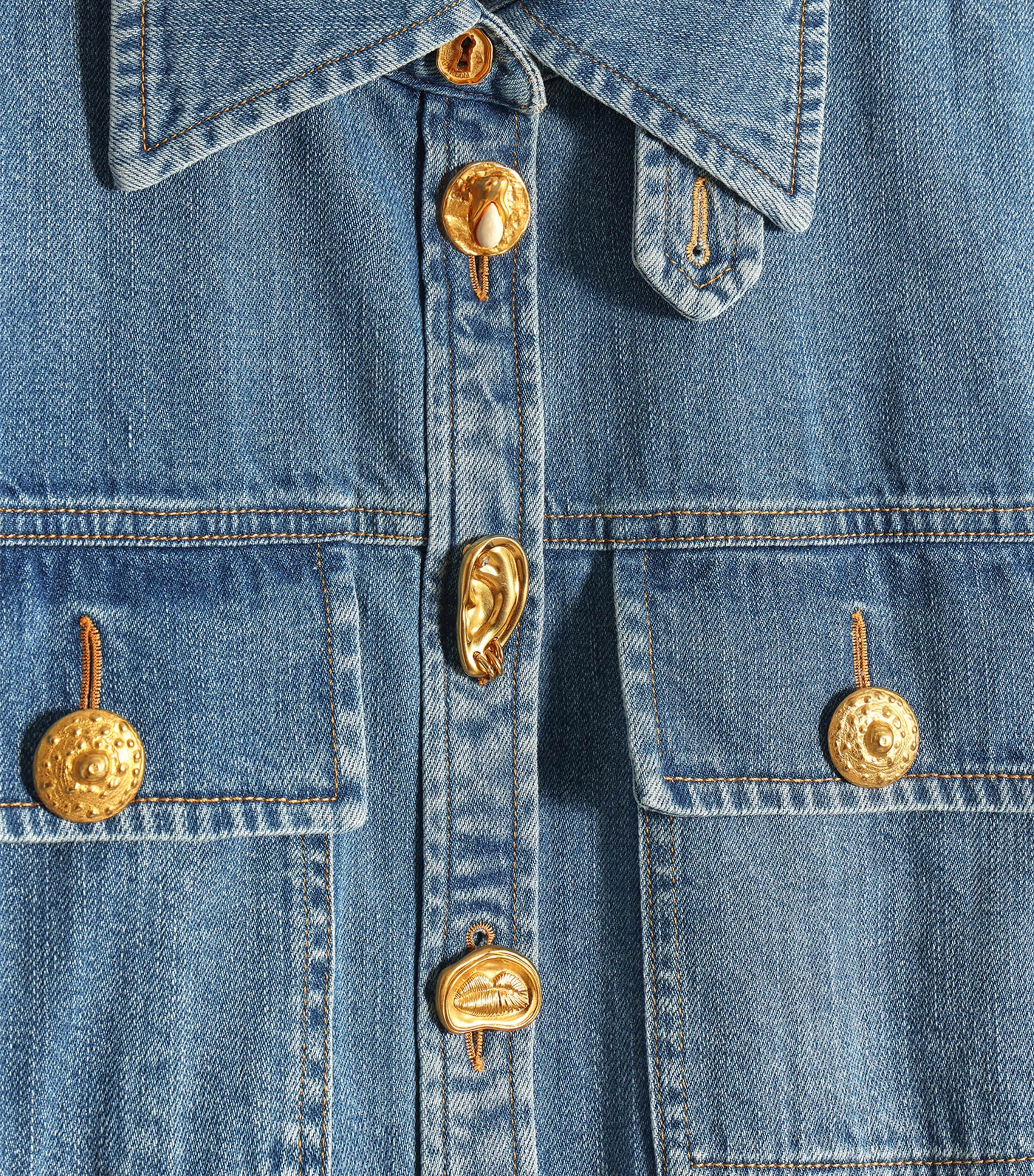 Schiaparelli Womens Denim Smocked Safari Shirt Blue Image 7