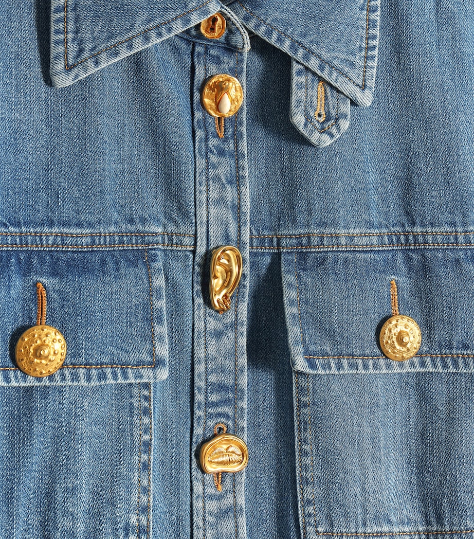 Schiaparelli Womens Denim Smocked Safari Shirt Blue Image 7