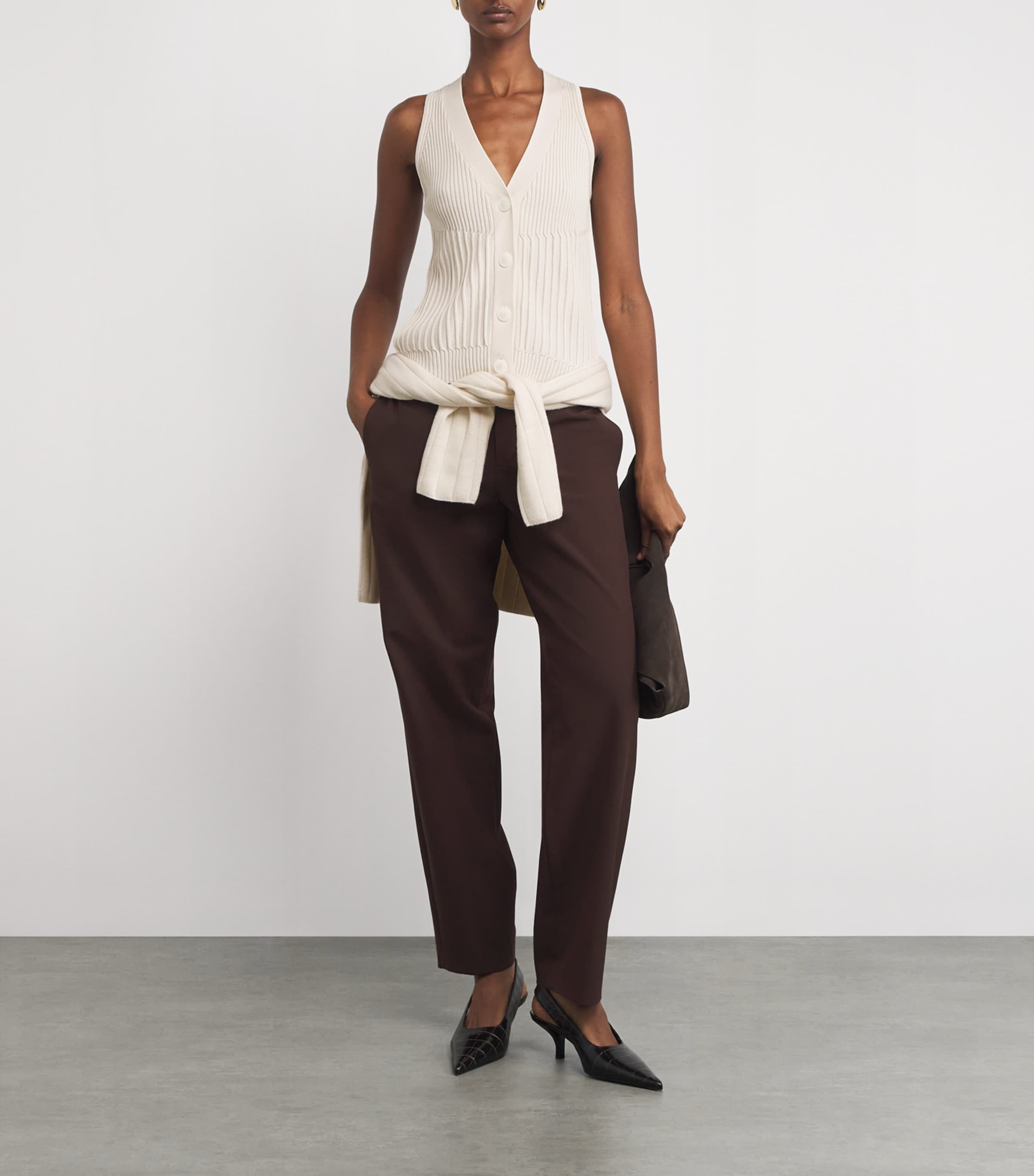 Max Mara White Cotton-Blend Knitted Waistcoat | Harrods MA
