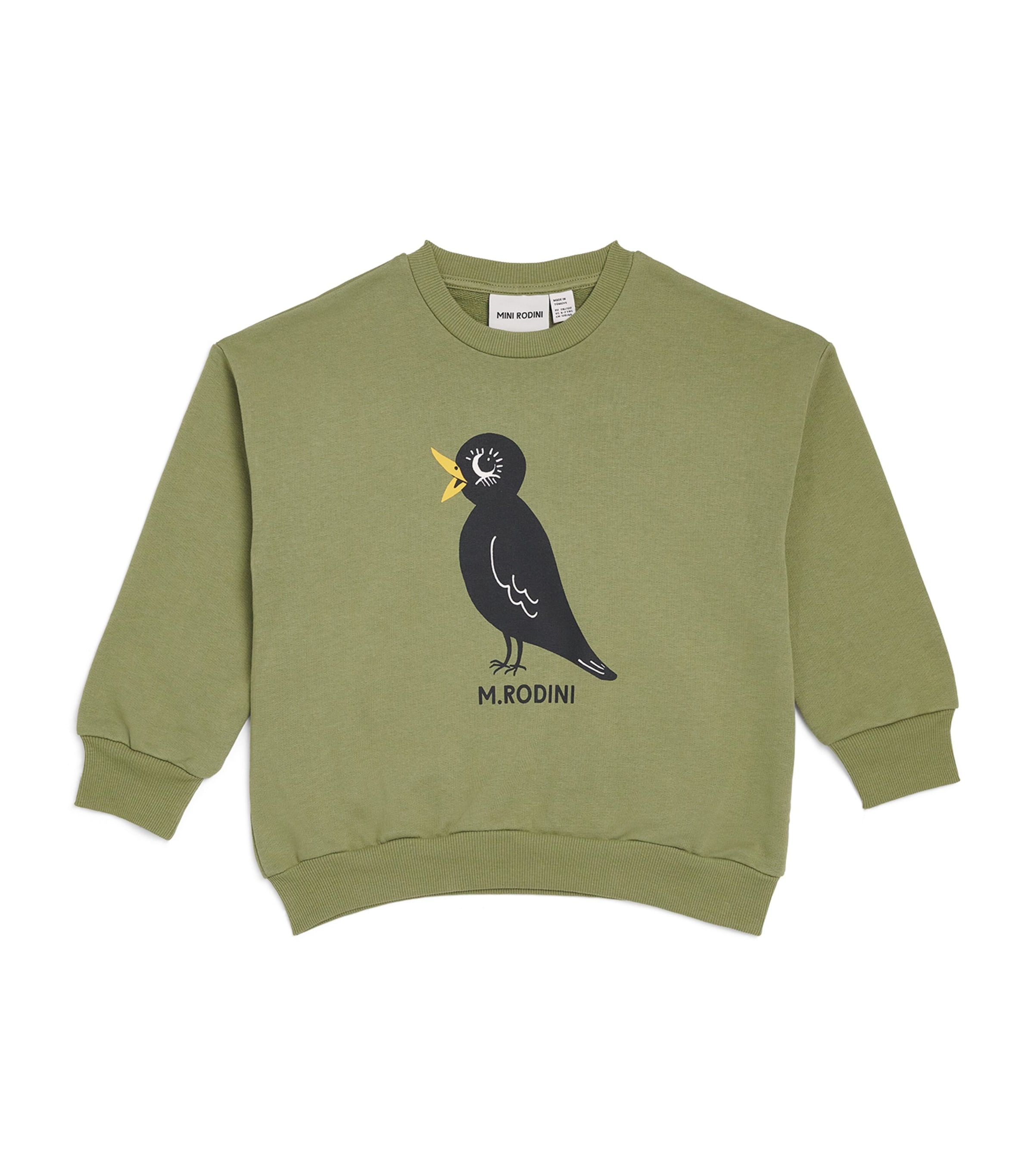 Mini Rodini Organic Cotton Blackbird Sweatshirt In Green