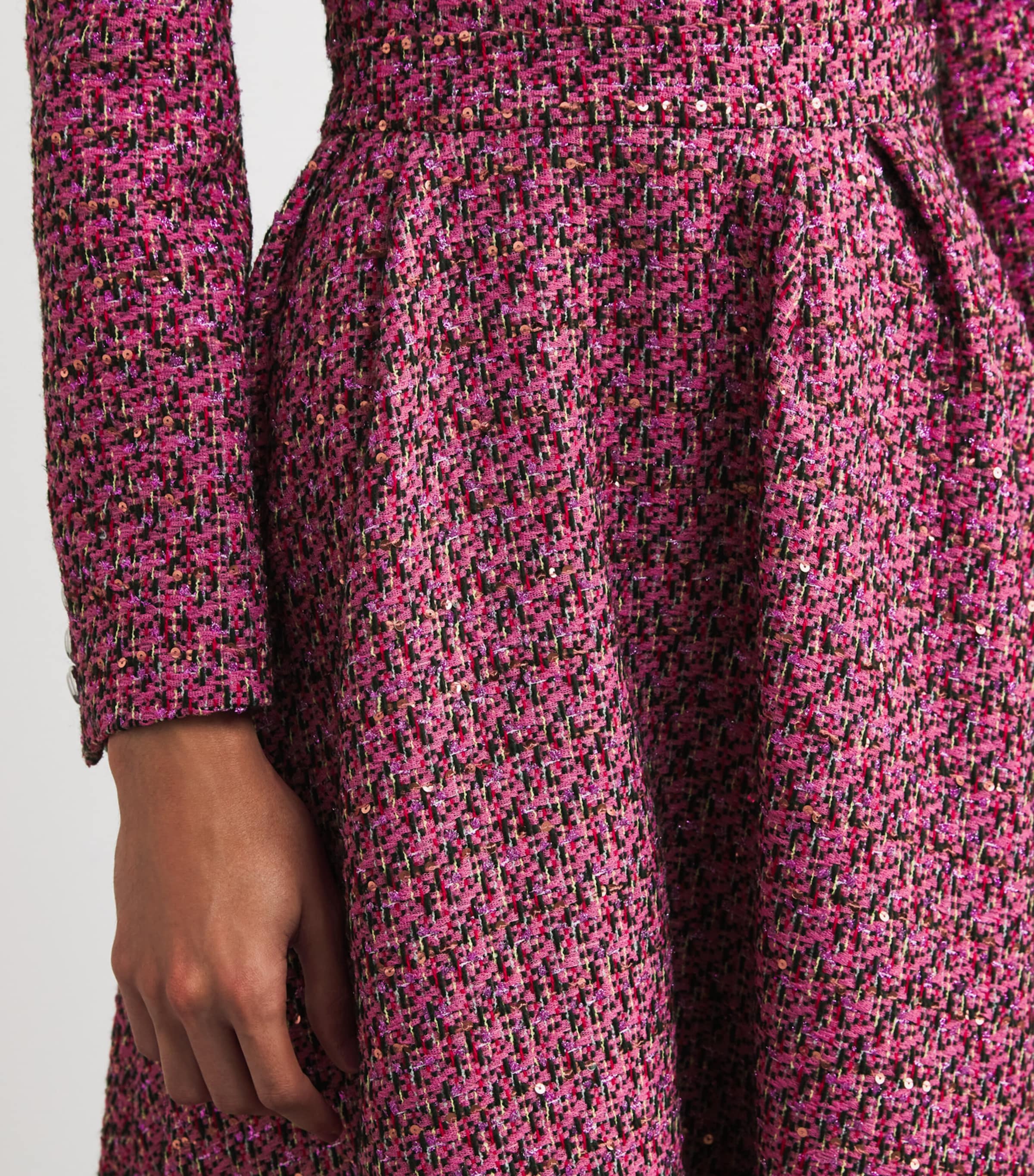 Alessandra Rich Pink Wool-Blend Tweed Embellished Midi Skirt