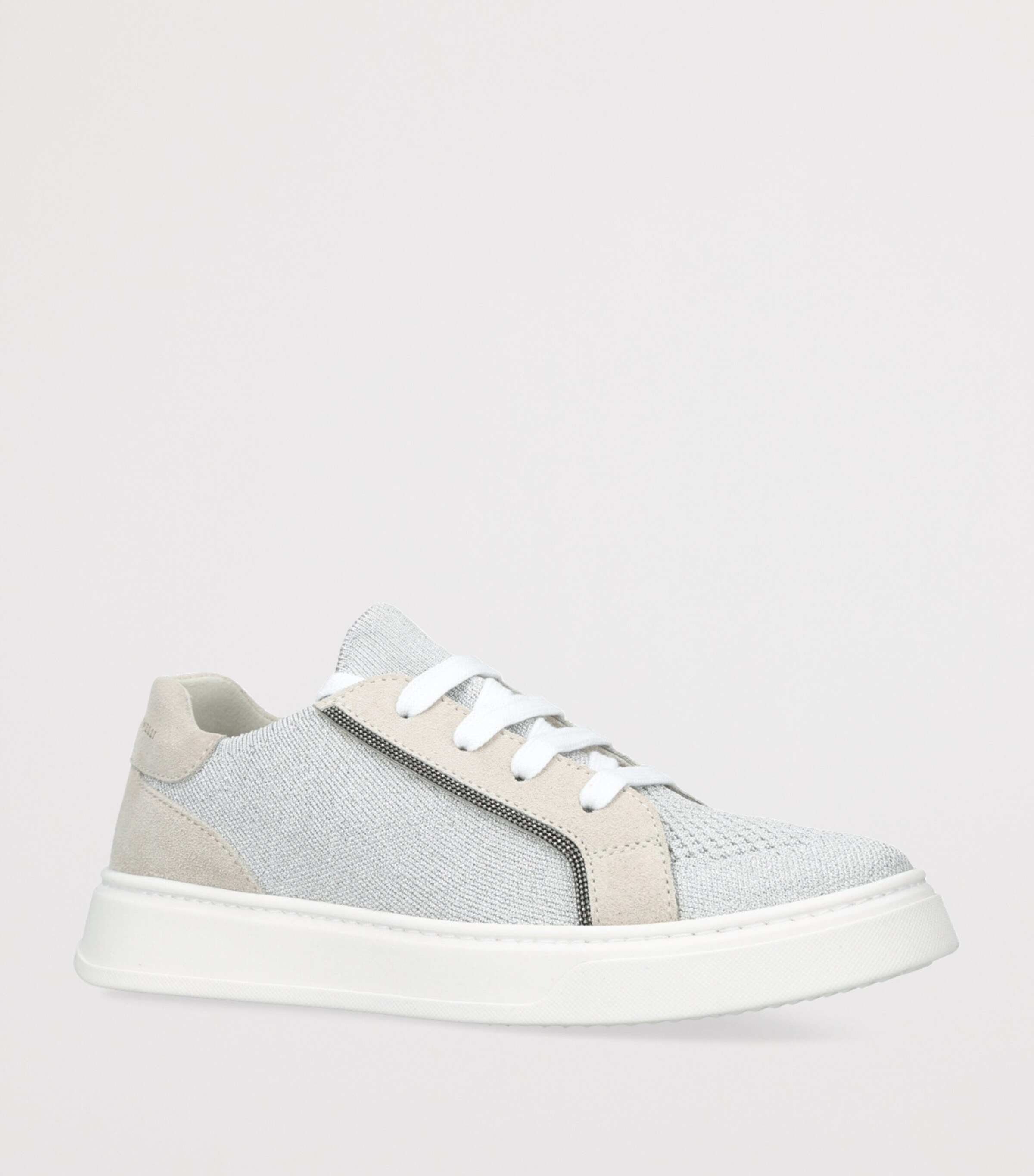 Brunello Cucinelli Suede And Knit Monili-Detail Sneakers Grey Image 3