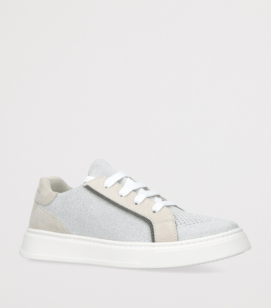 Brunello Cucinelli Suede And Knit Monili-Detail Sneakers Grey Image 3
