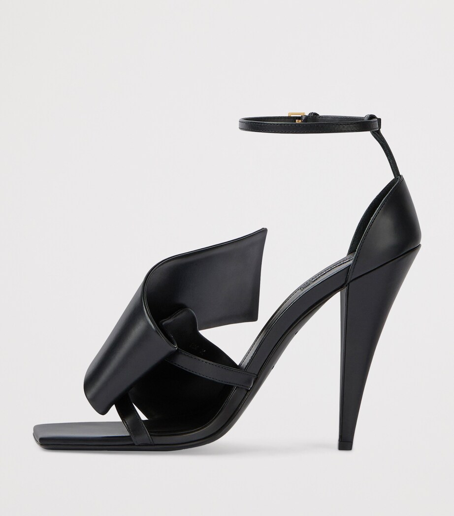 Leather Twisted Ribbon Heeled Sandals 95 BLACK Image 4