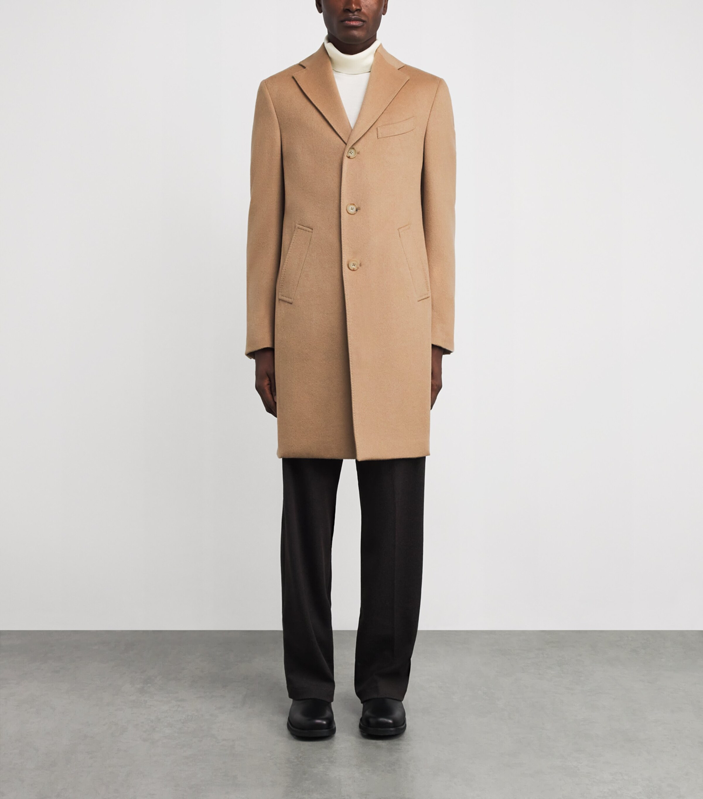 Pal Zileri Mens Wool-Cashmere Overcoat Camel Image 3