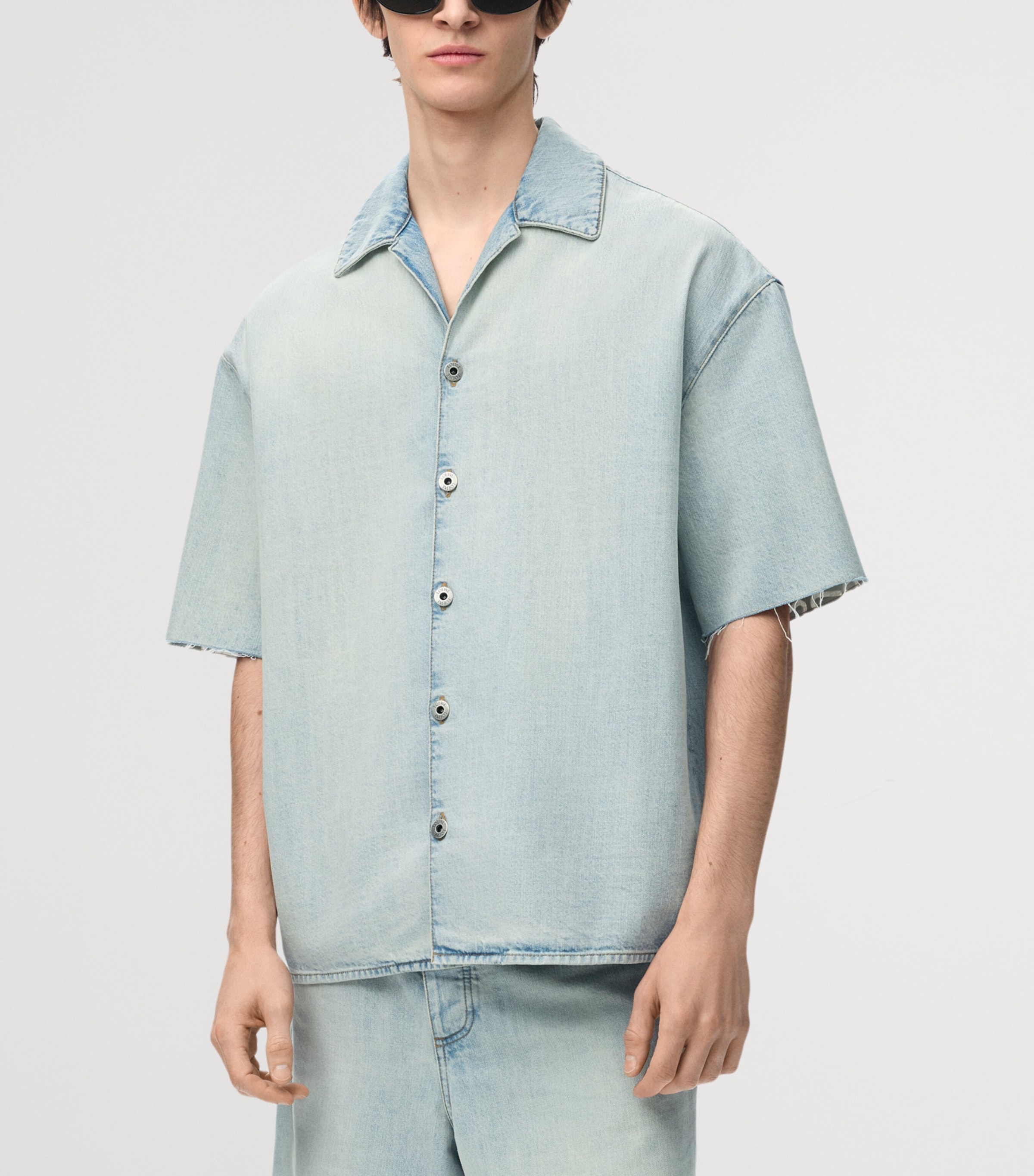 LOEWE Mens ANAGRAM SHORT SLEEVE SHIRT. Washed Blue Image 3