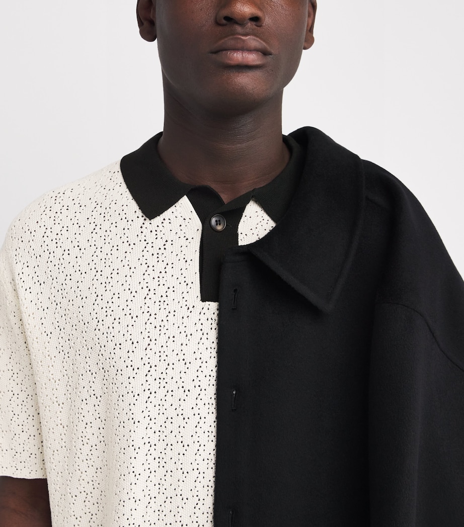 COMMAS Mens Cotton-Blend Pointelle Knit Polo Shirt Cream Image 6