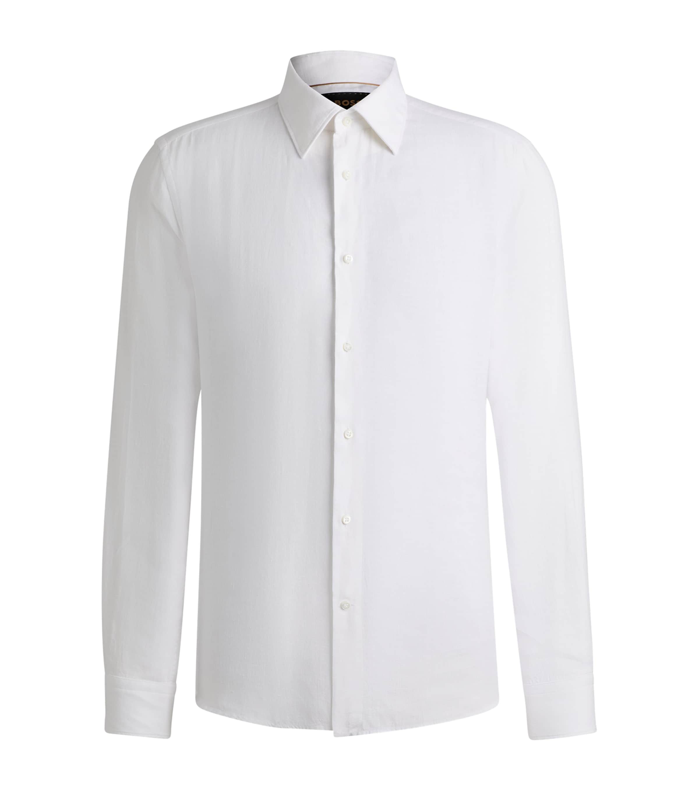 Shop Hugo Boss Linen Slim Shirt In White