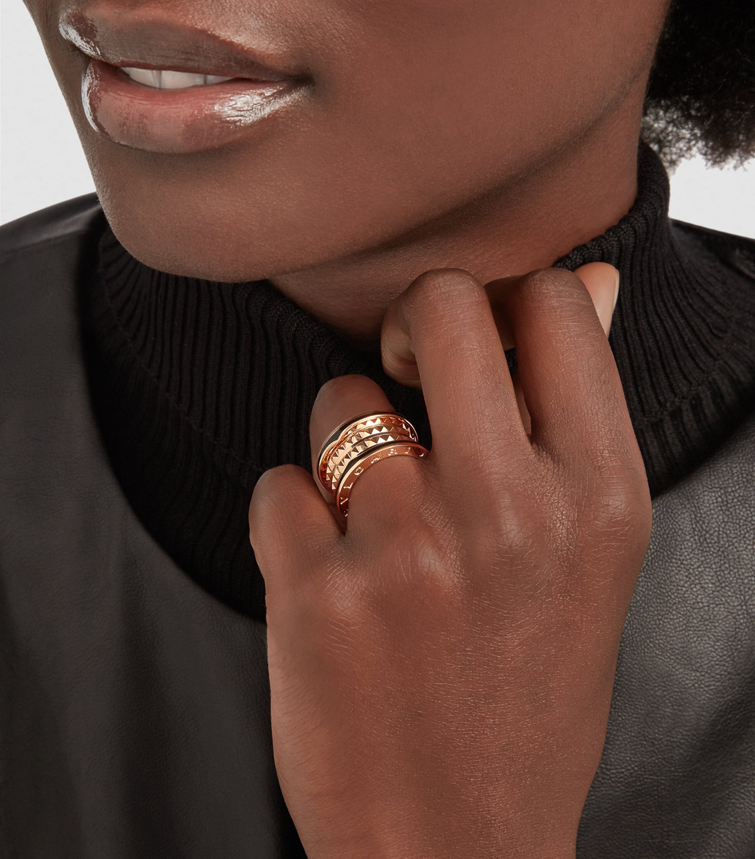 Bvlgari Rose Gold and Black Ceramic B.zero1 Rock Four-Band Ring Pink Gold Image 6