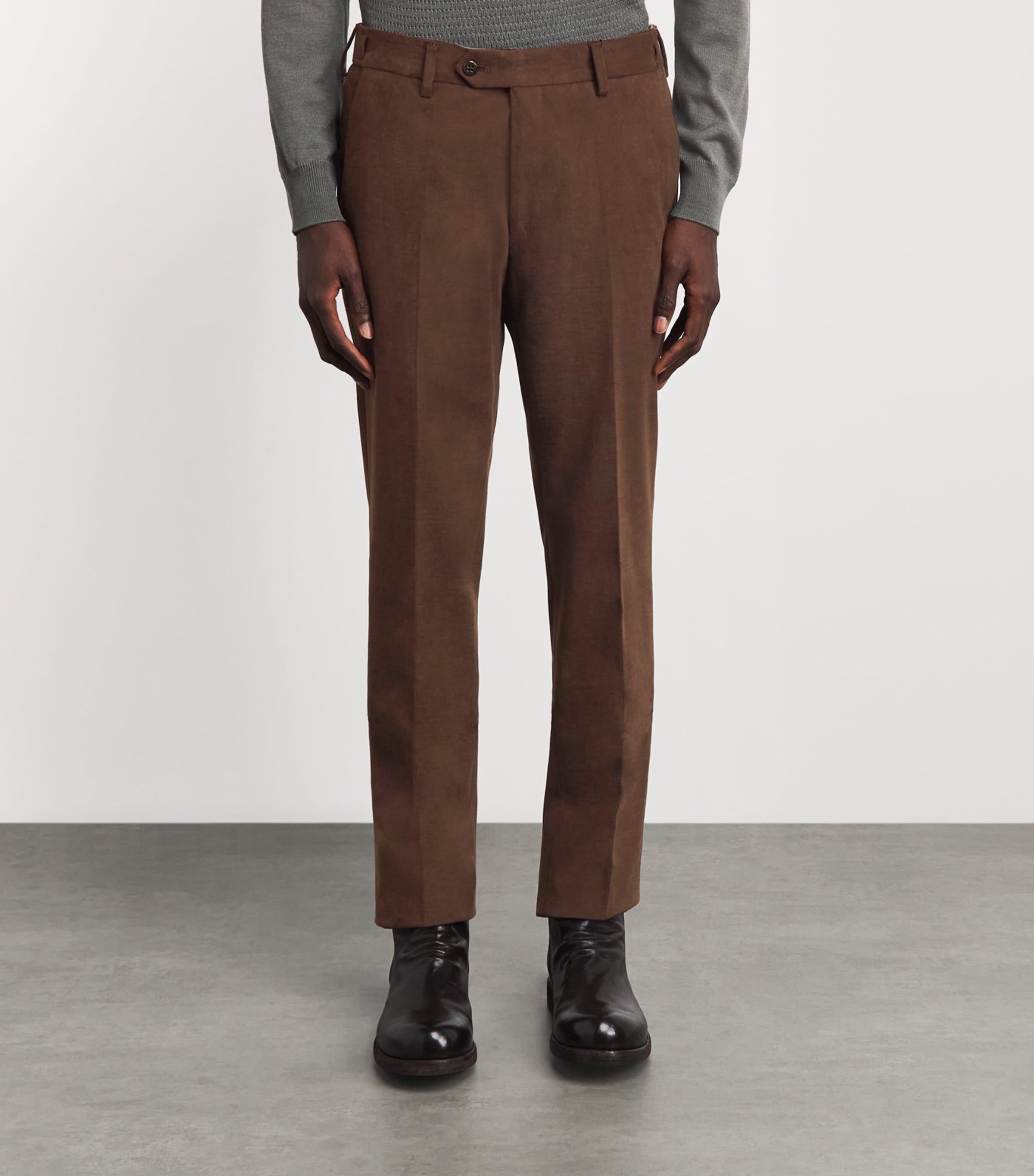 Corneliani Mens Cotton Twill Flat-Front Trousers Burnd Land Brown Image 4