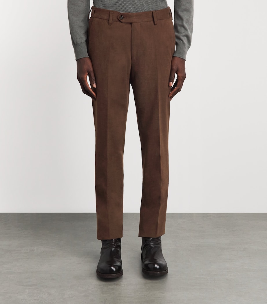 Corneliani Mens Cotton Twill Flat-Front Trousers Burnd Land Brown Image 4