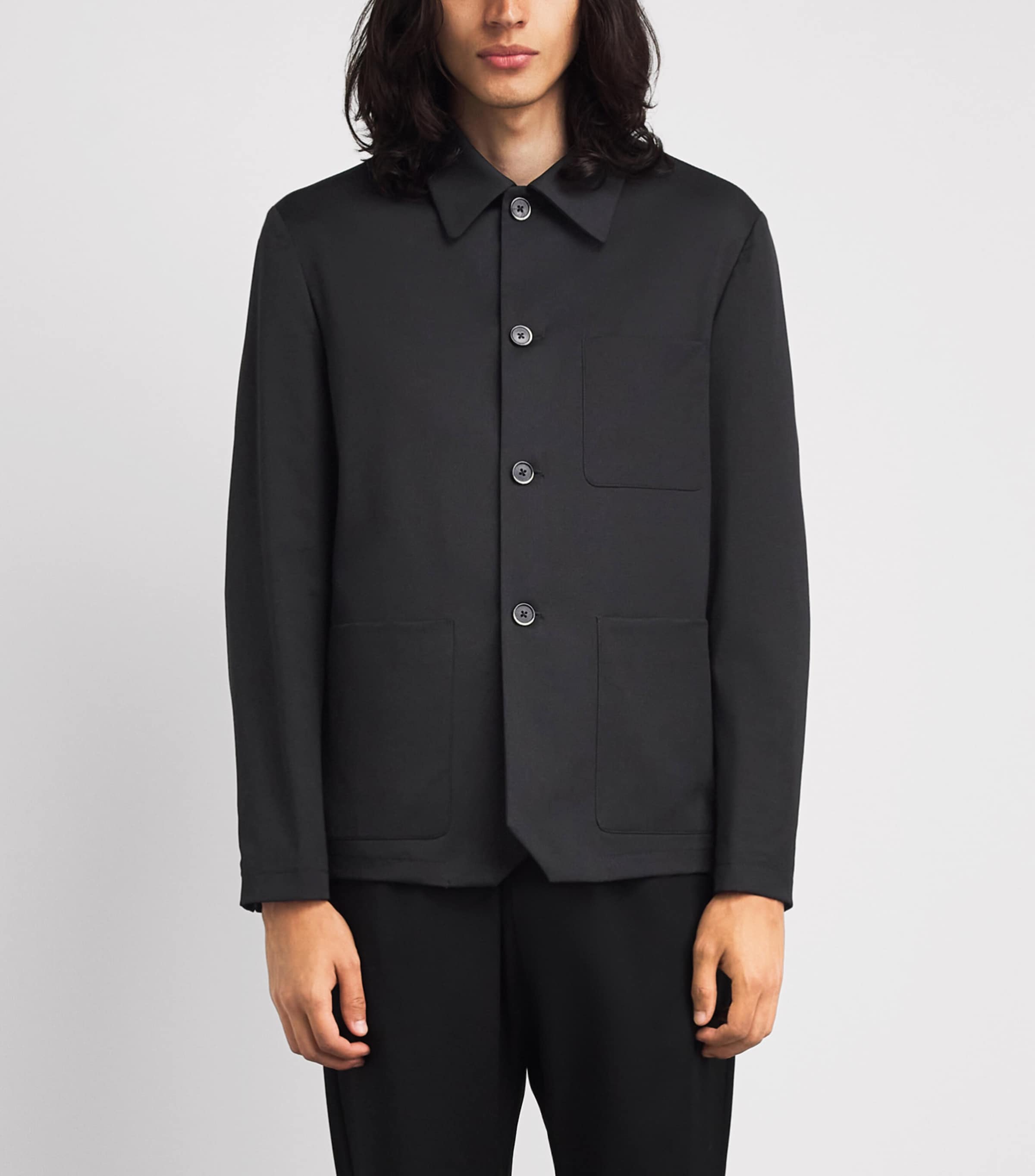 Barena Mens Stretch-Wool Gabardine Overshirt Nero Image 4
