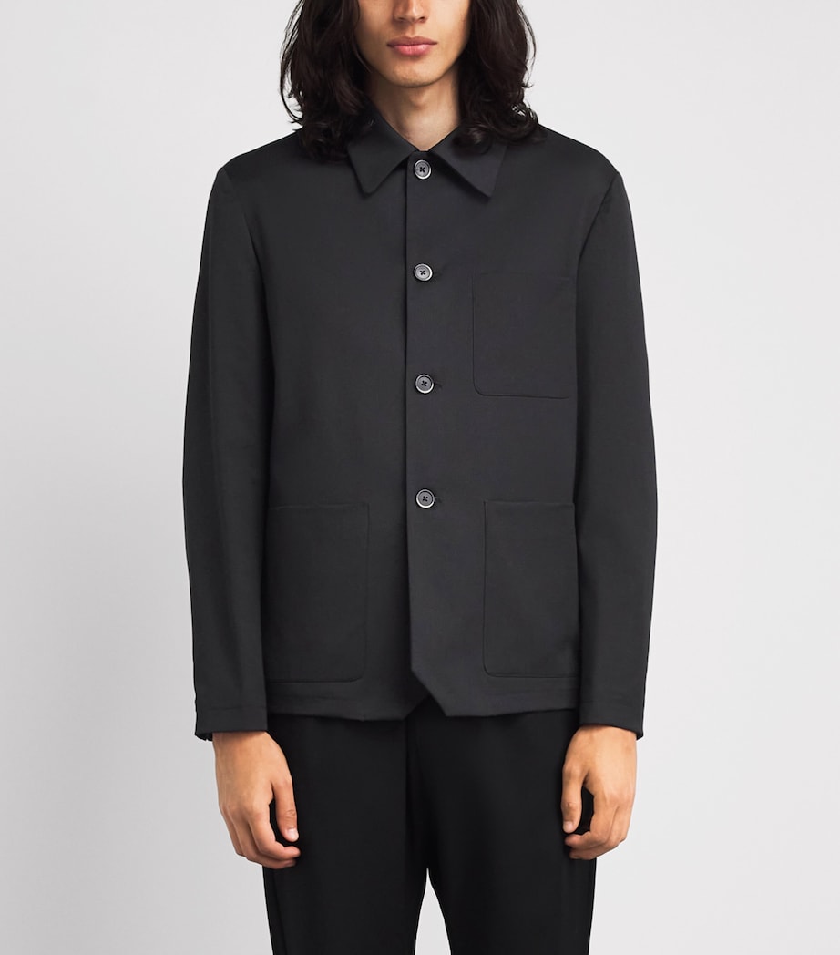 Barena Mens Stretch-Wool Gabardine Overshirt Nero Image 4