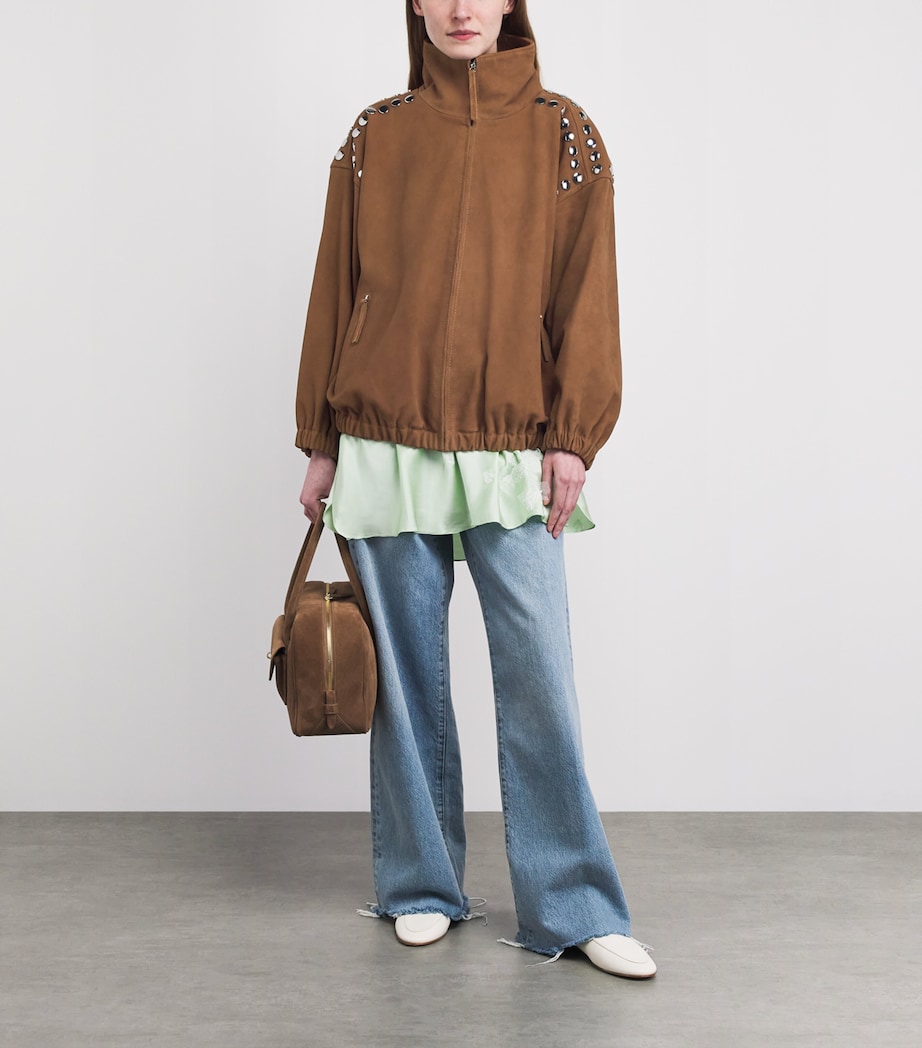 Suede Studded Bomber Jacket CAMEL Image 2