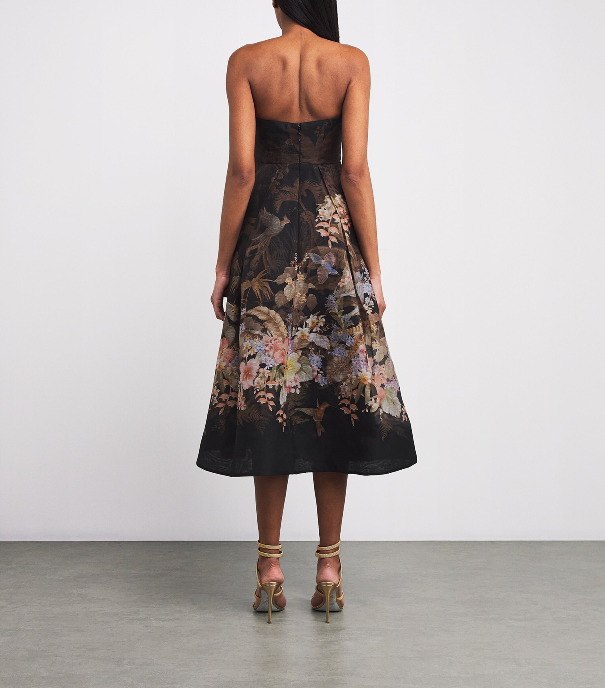 Linen-Silk Printed Midi Dress BLACK TROPICAL Image 4