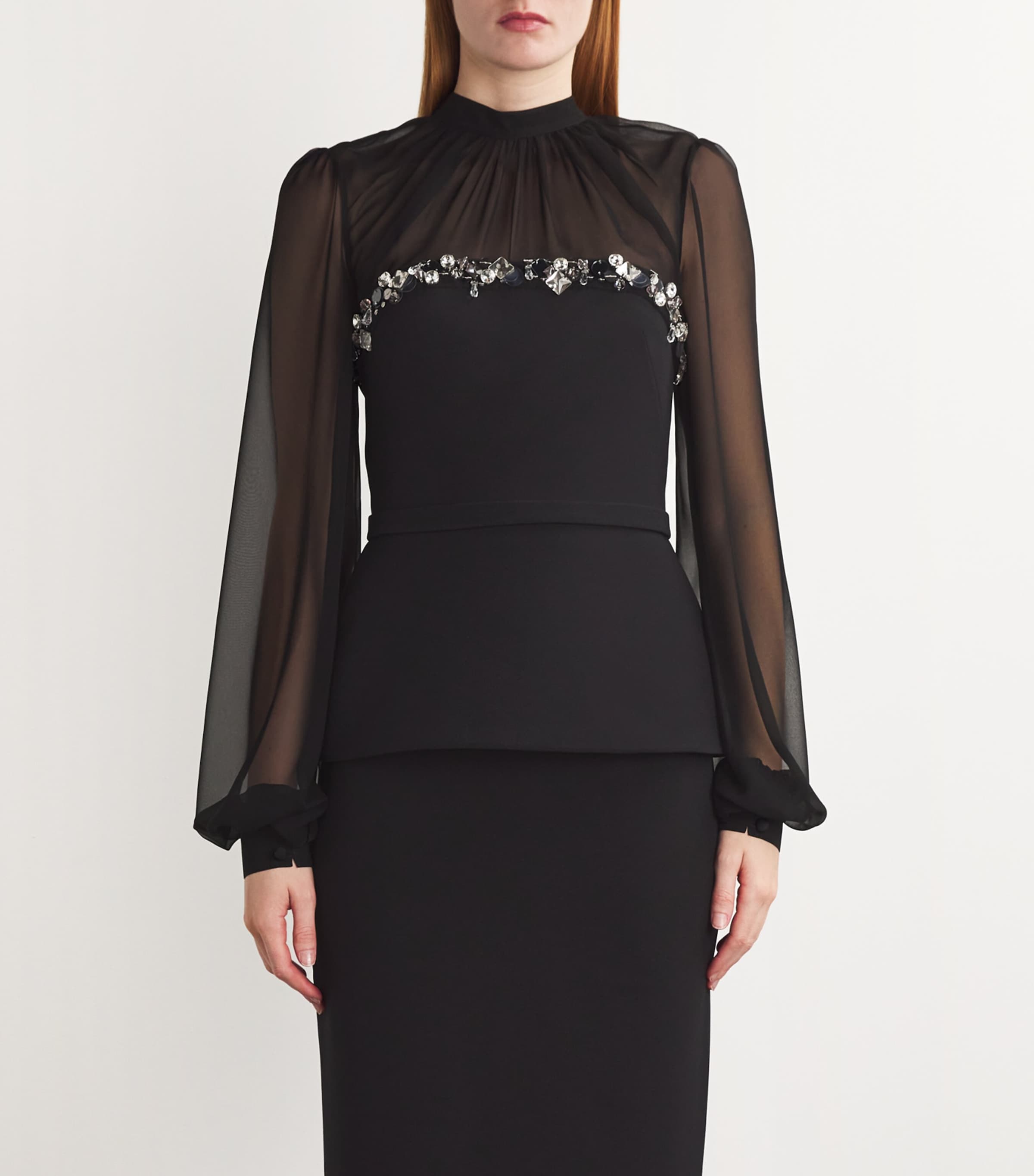 Safiyaa Womens Chiffon Embellished Duruda Blouse Black With Gunmetal Image 3