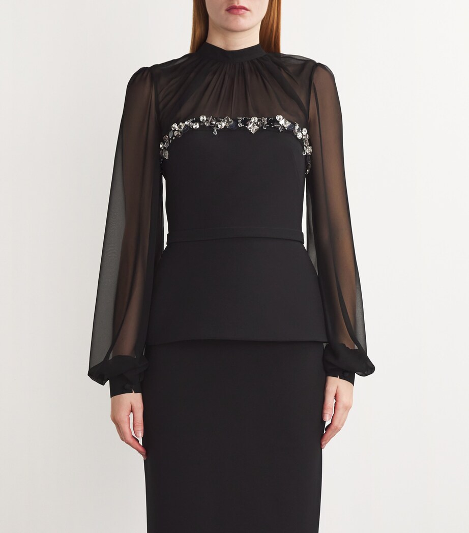 Safiyaa Womens Chiffon Embellished Duruda Blouse Black With Gunmetal Image 3