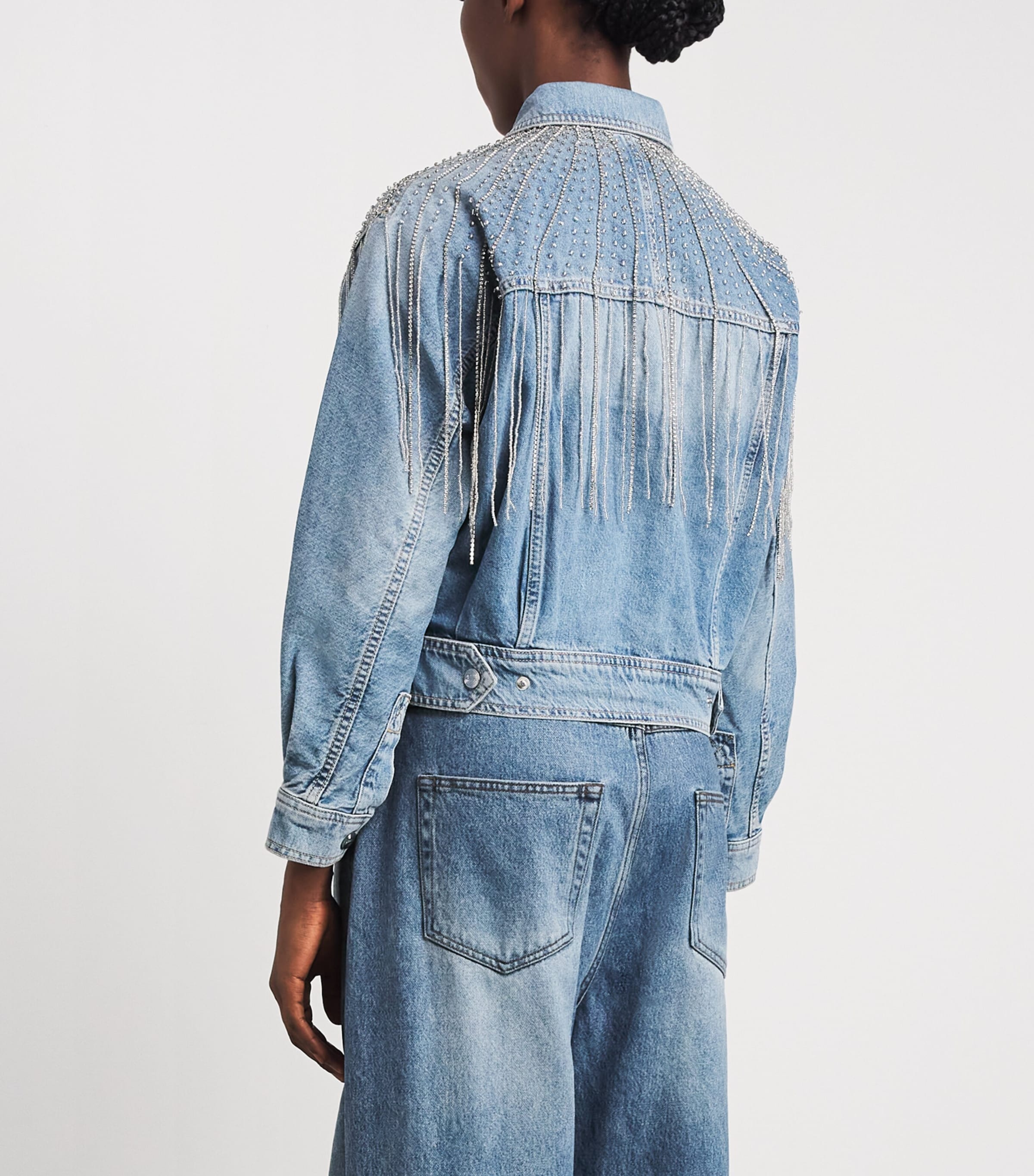 MOTHER Womens Embellished The Fly Away Denim Jacket Sprkl Emrgncy Kit Image 5