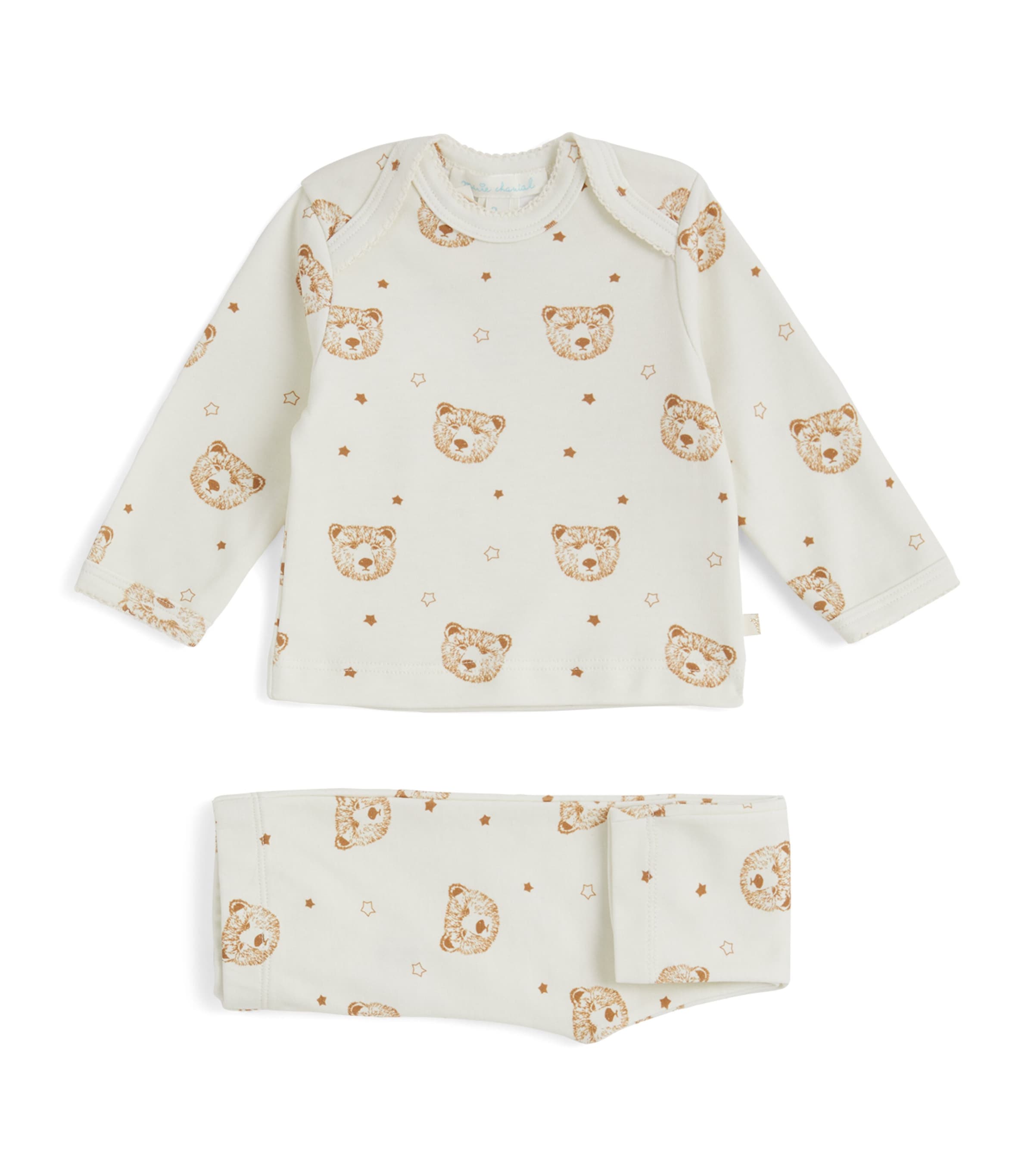 Shop Marie-chantal Organic Cotton Bear Print Pyjama Set In Ivory