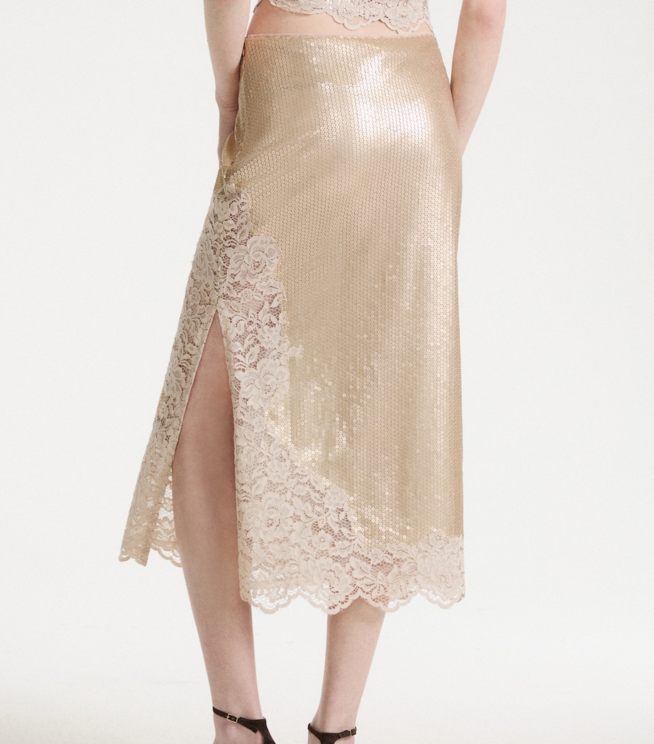 Marella Womens Sequin Lace-Trim Midi Skirt Platinum Image 3