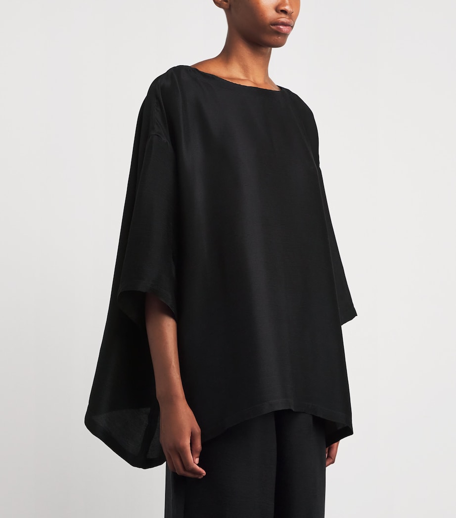 Silk Plissé Scoop-Neck Top BLACK Image 3
