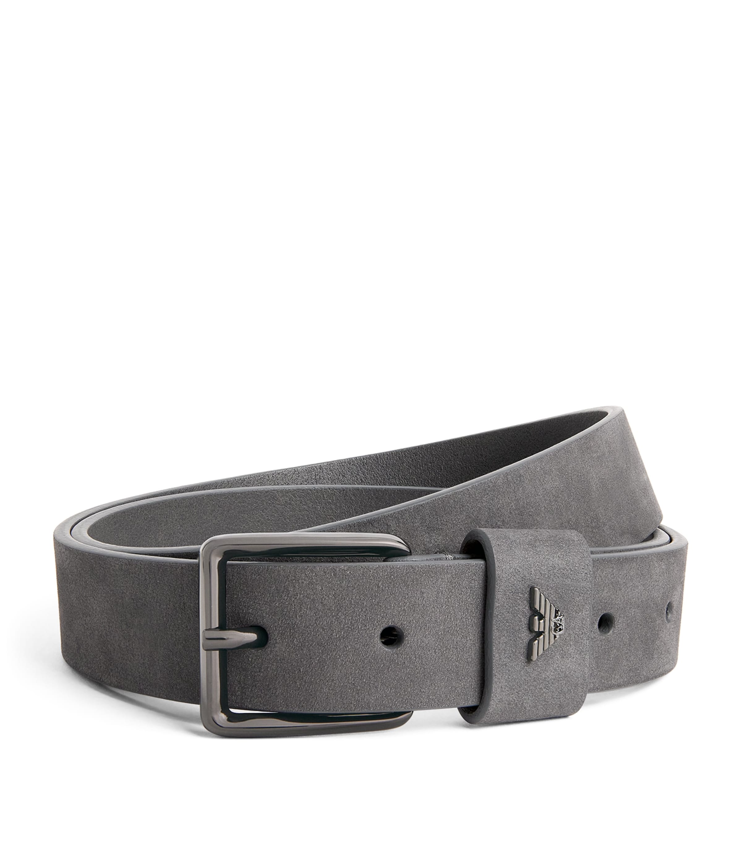 Emporio Armani Suede Logo Belt In Grey