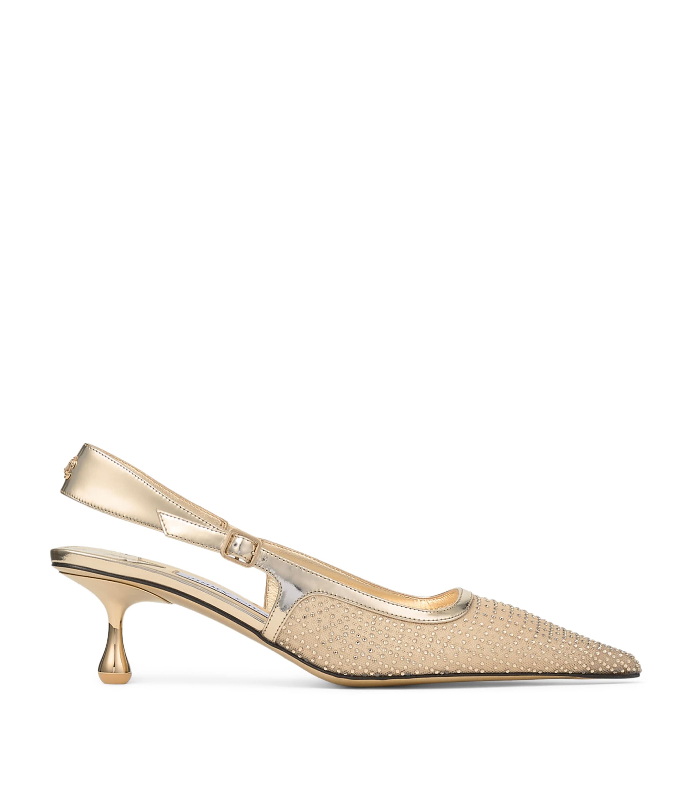 Jimmy Choo Amel 50 Mirrored Leather-trimmed Crystal-embellished Mesh Slingback Pumps In Animal Print