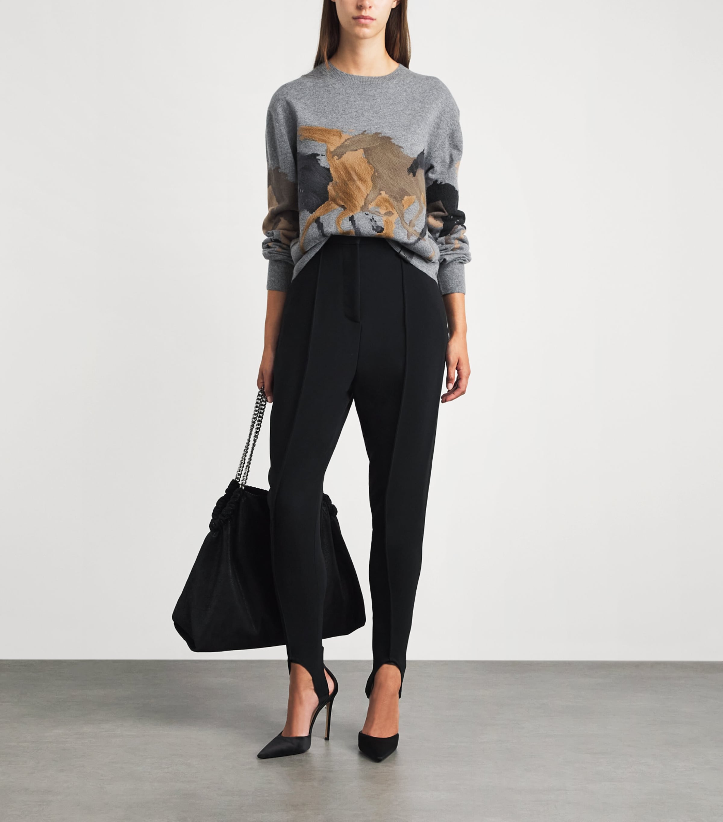 Stella McCartney Womens Wool Horse Jacquard Sweater Grey Melange Image 2