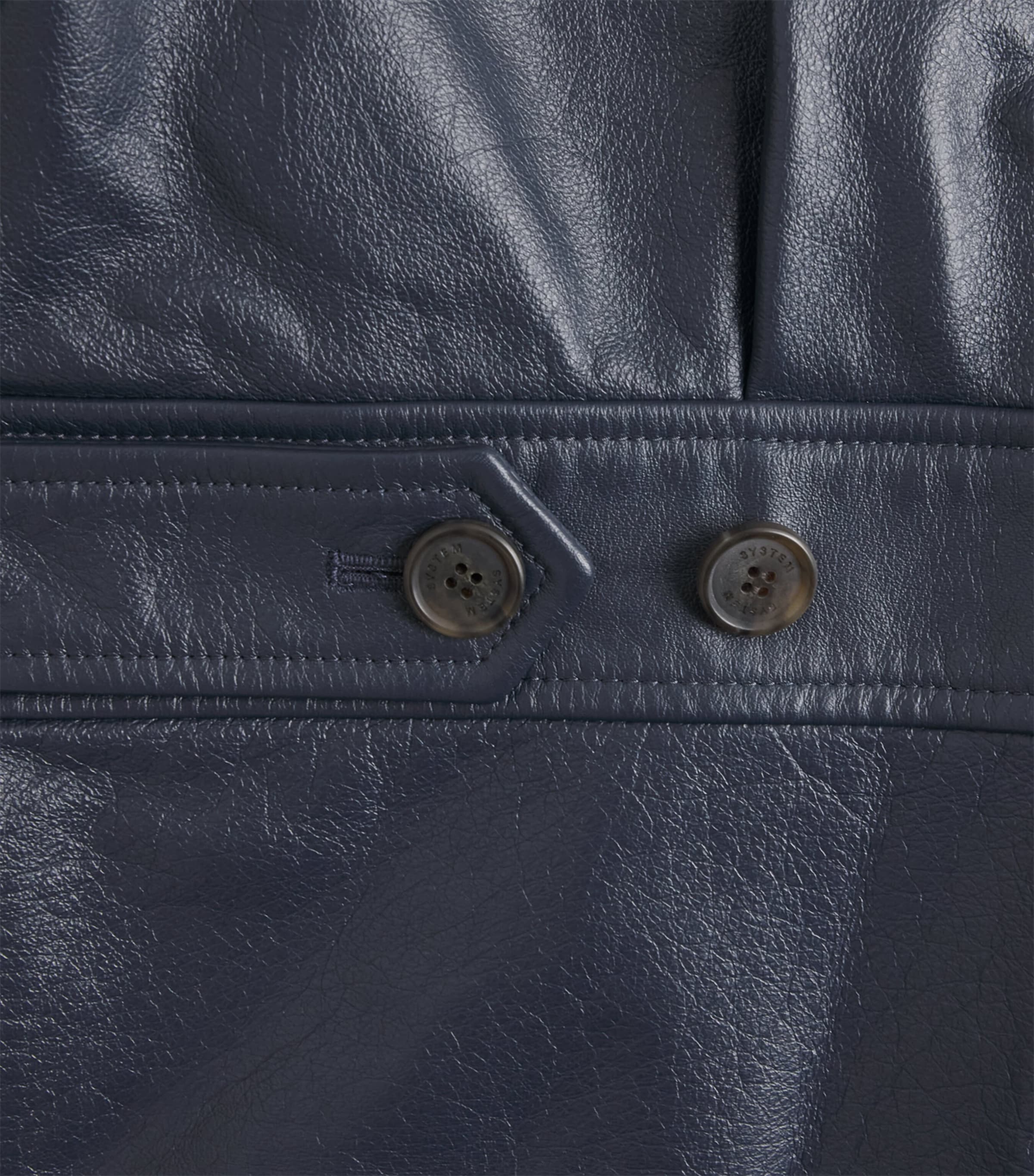 System Mens Leather Jacket Dark Navy Image 6