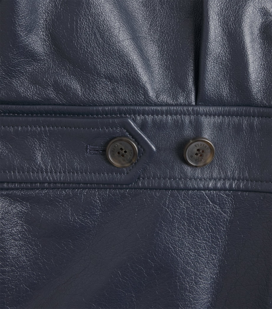 System Mens Leather Jacket Dark Navy Image 6