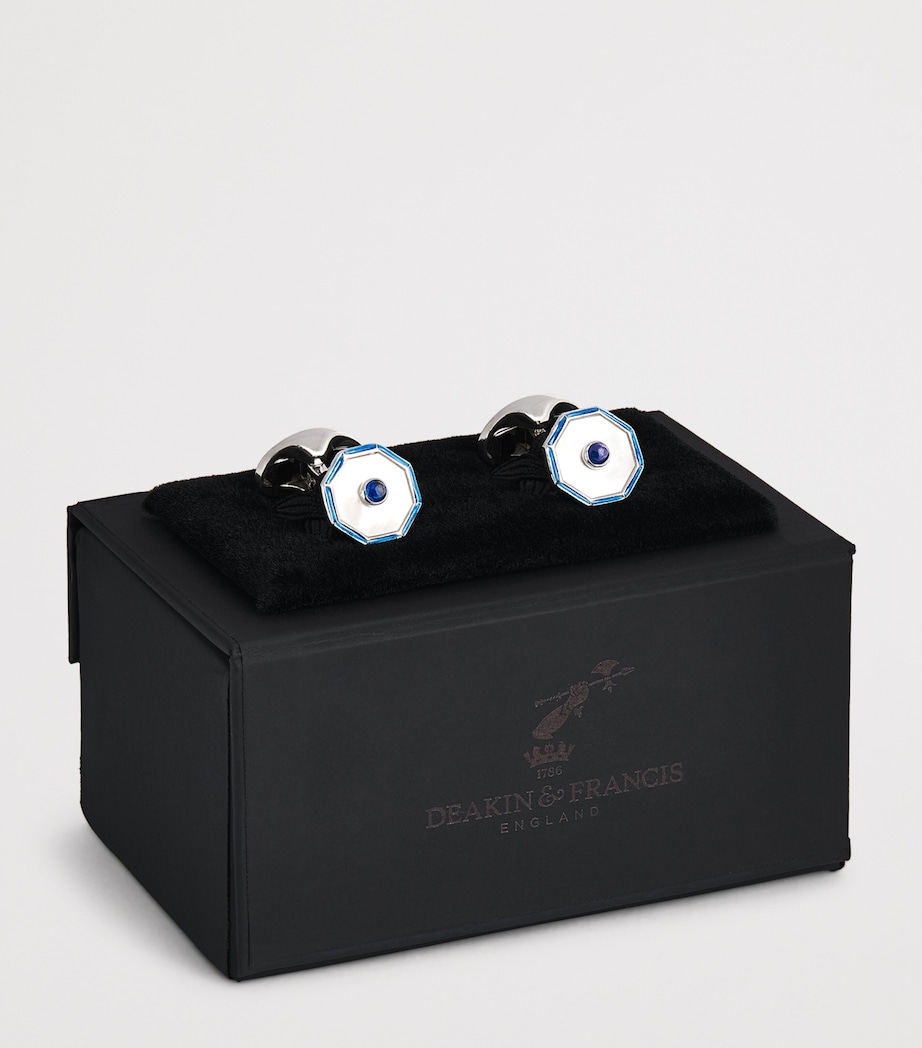 Sterling Silver Hexagonal Sapphire Cufflinks BLUE Image 3