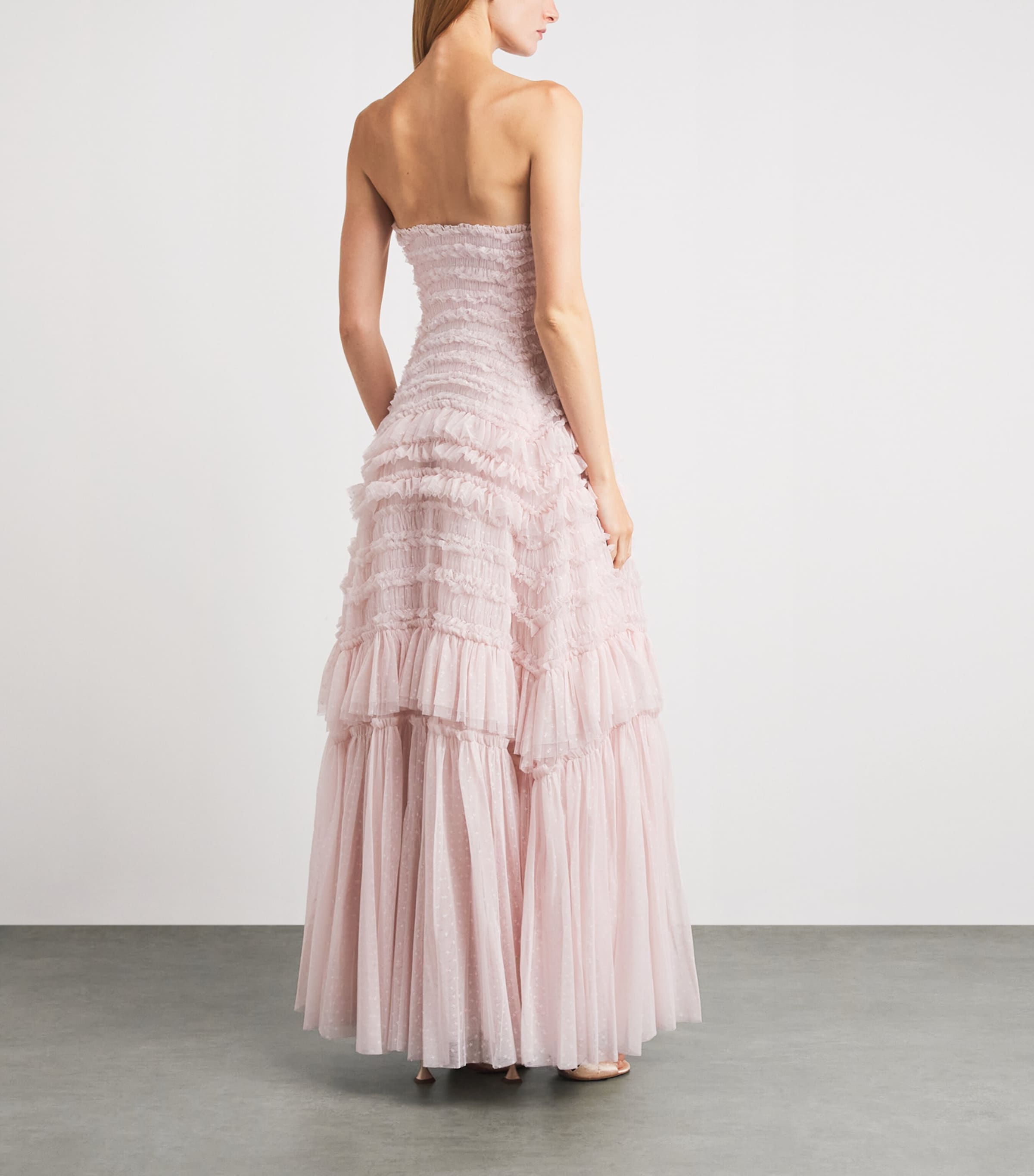 Needle & Thread Womens Ruffle Strapless  Valentine Maxi Dress Shell Image 4