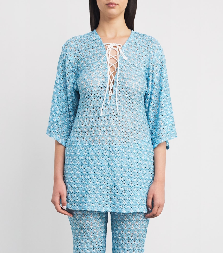 Metallic-Crochet Mini Dress S72L5 LIGHT BLUE Image 3