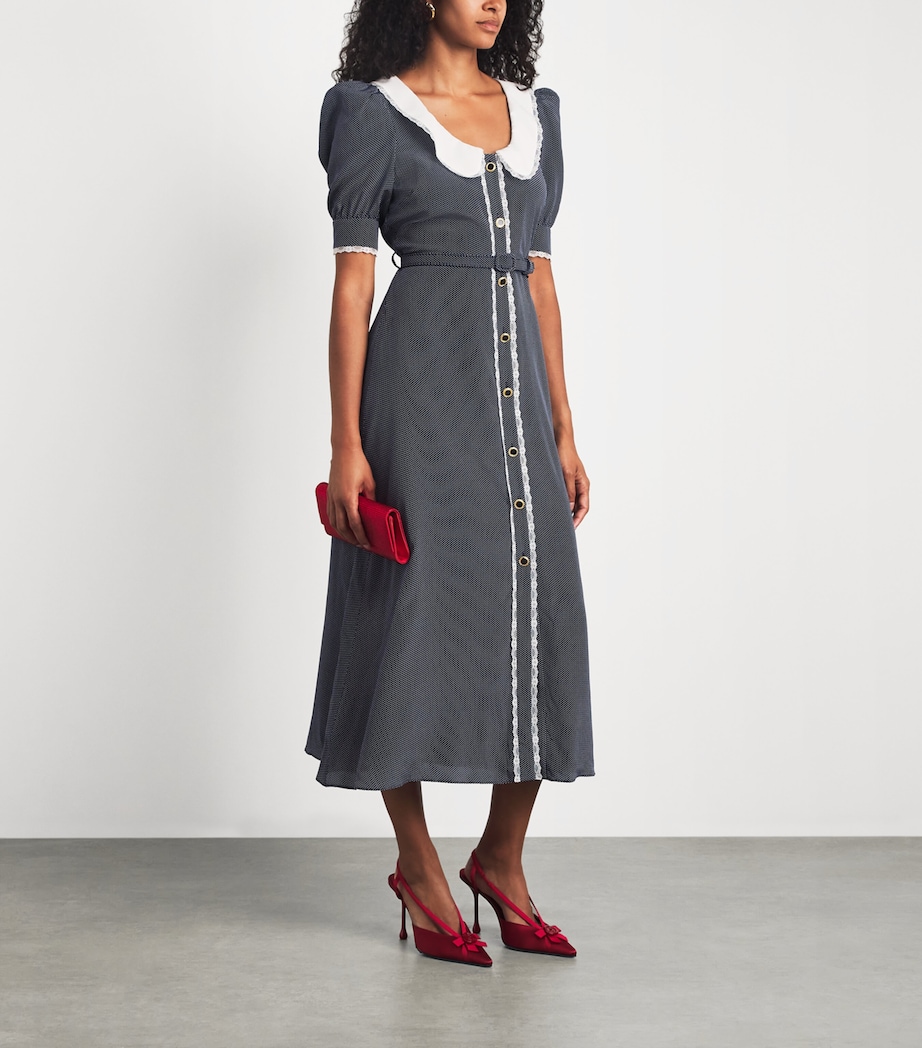 Alessandra Rich Womens Silk Printed Midi Dress Navy Blue White Image 2
