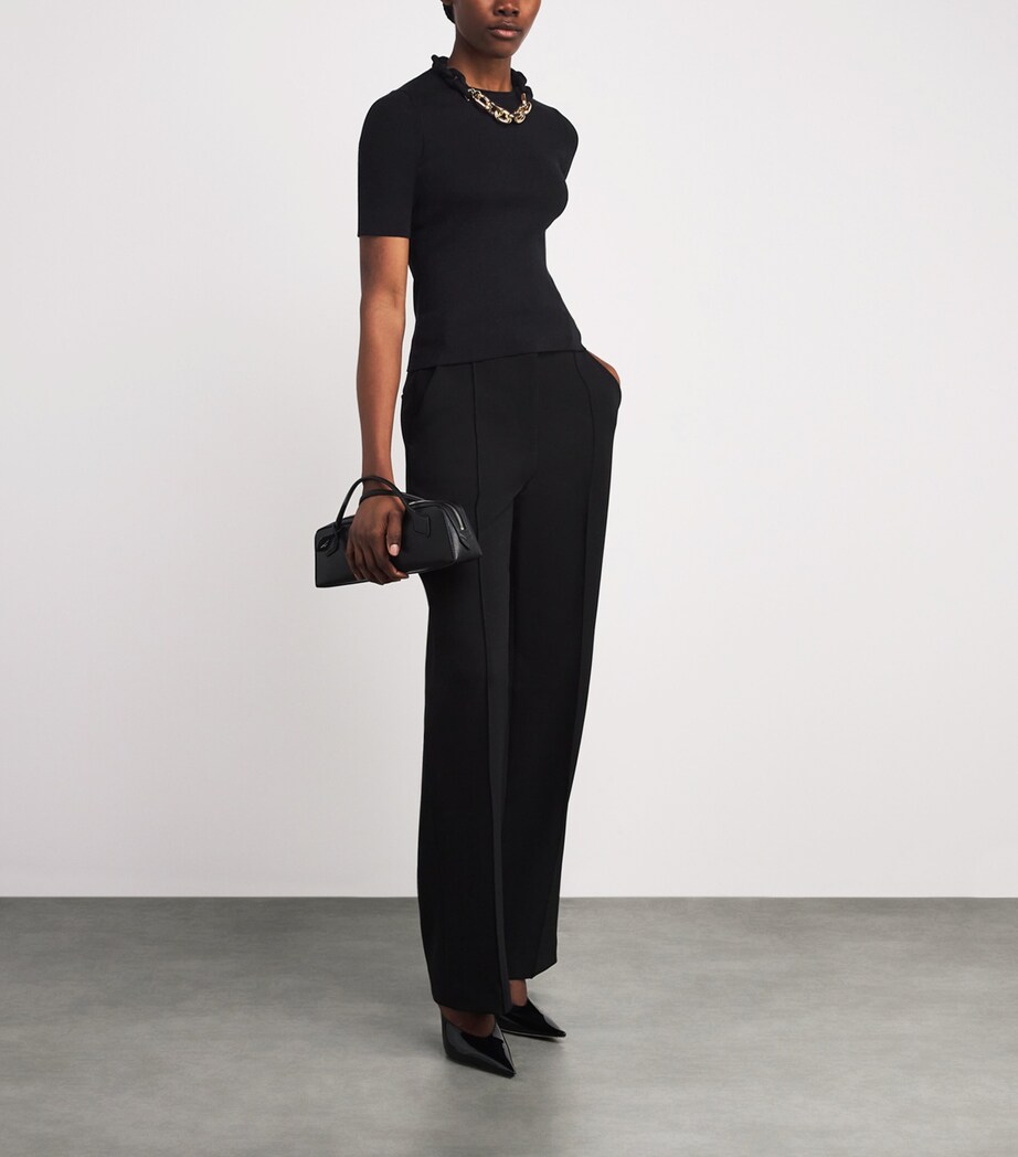 Knitted Chain-Detail T-Shirt P001 BLACK Image 2