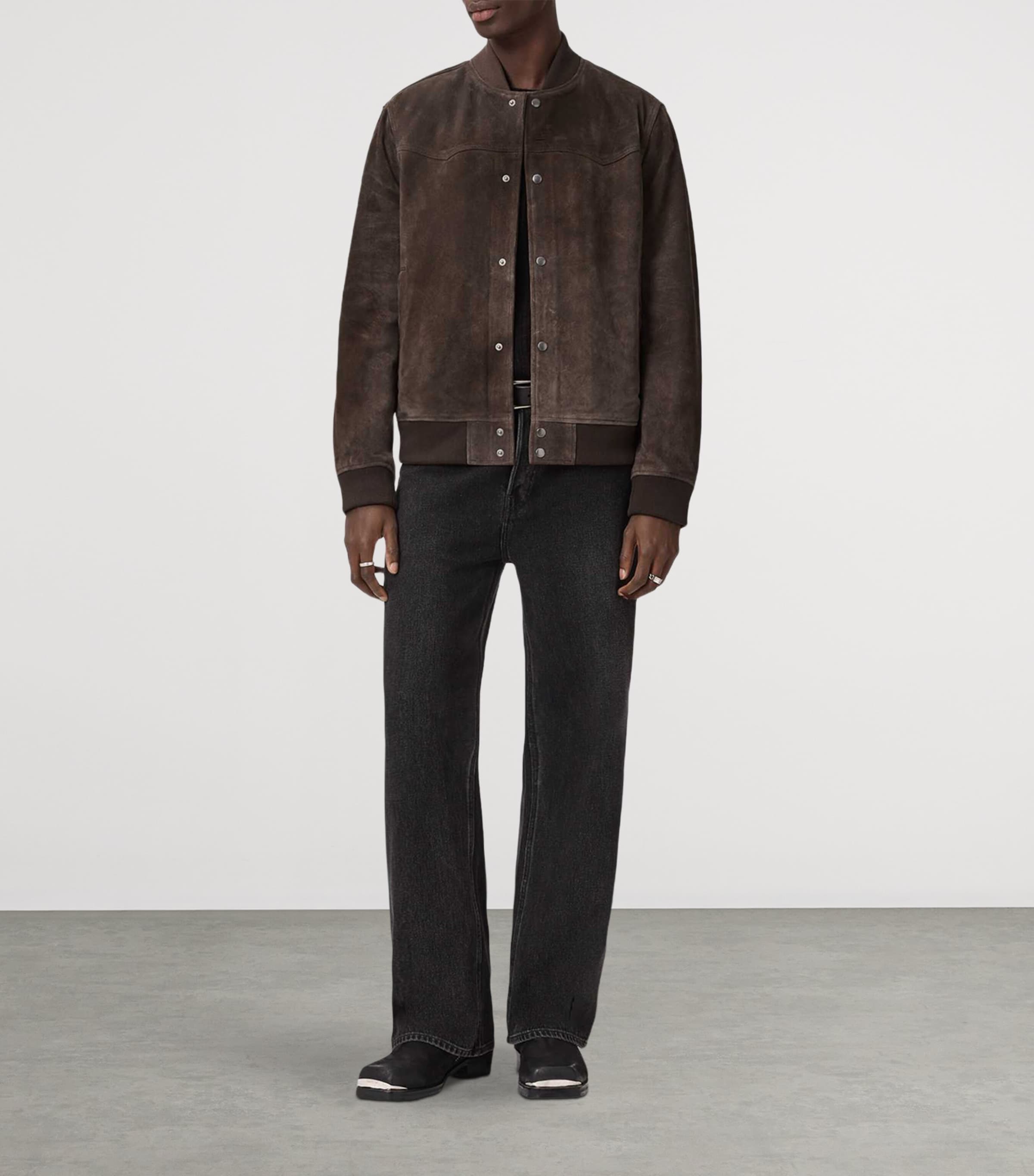 AllSaints Mens Wool Stafford Bomber Jacket Woodland Brown Image 2