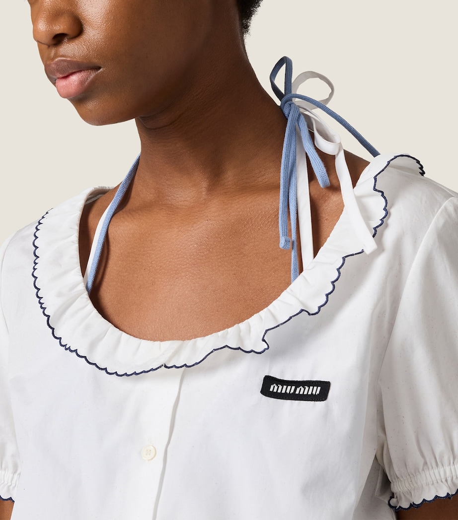 Miu Miu Womens Cotton Embroidered Crop Top White Image 4