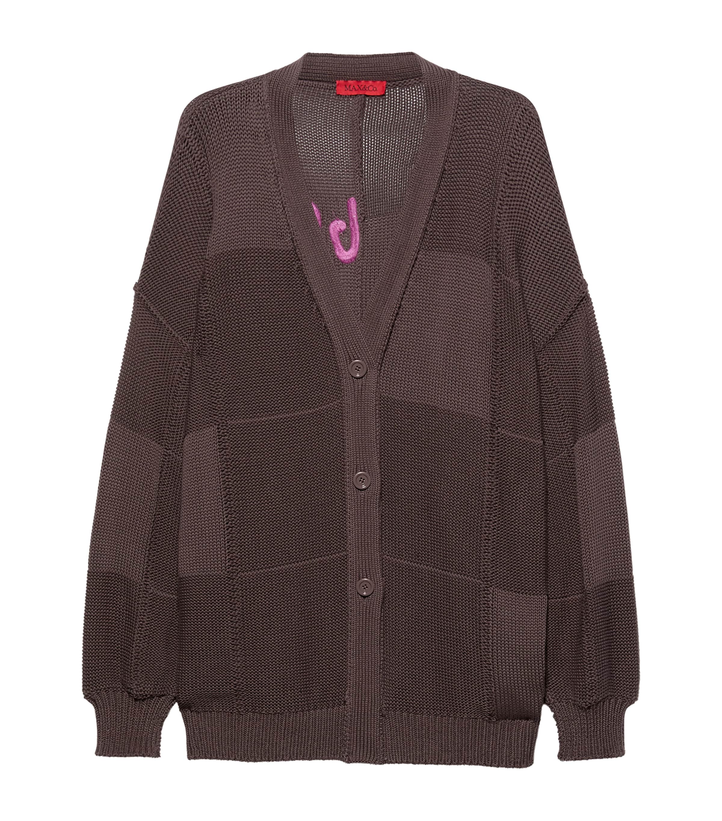 Max & Co . Cotton Slogan Longline Cardigan In Brown