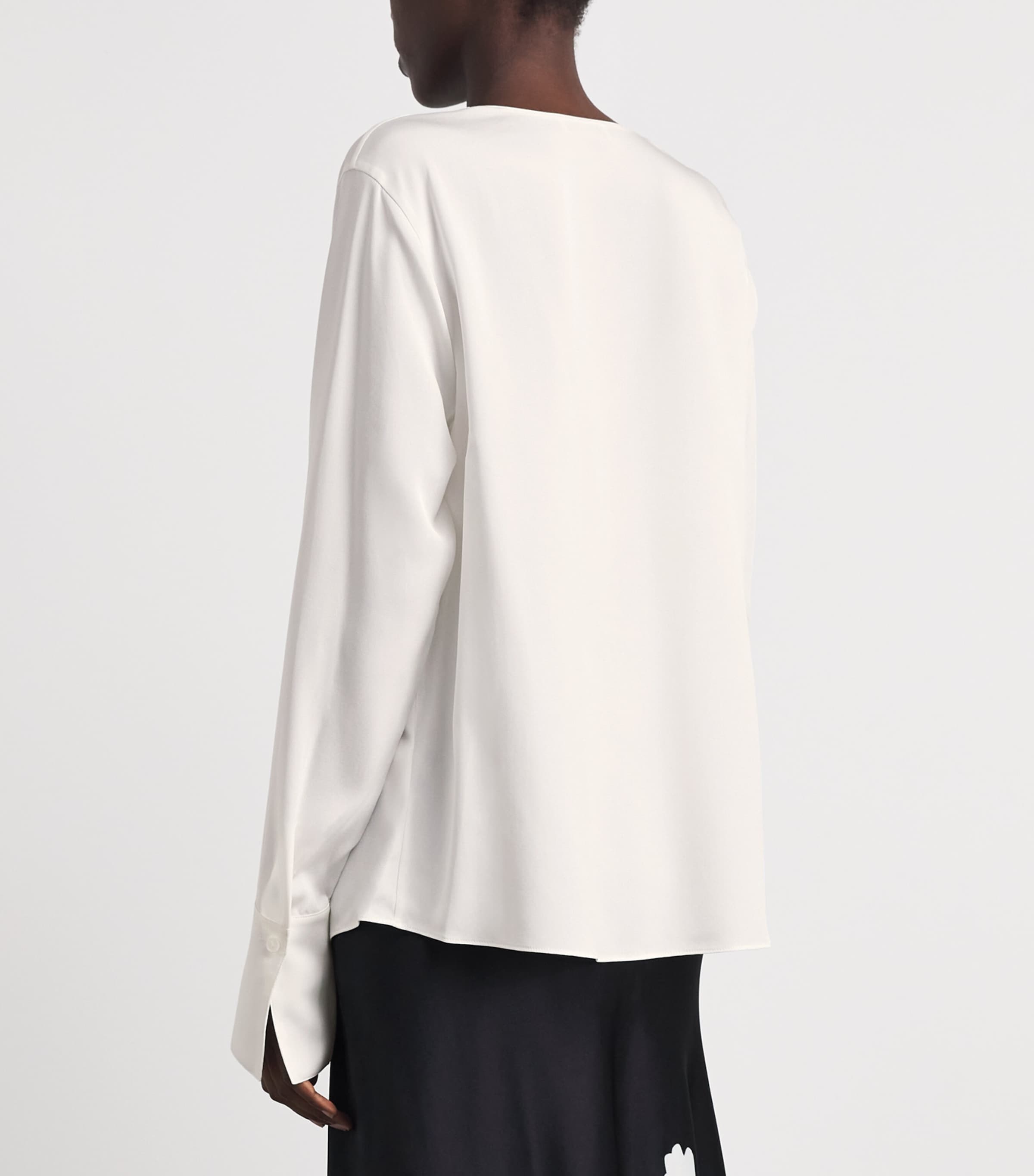 Lafayette 148 Womens Crepe Cowl-Neck Blouse Cloud Image 5