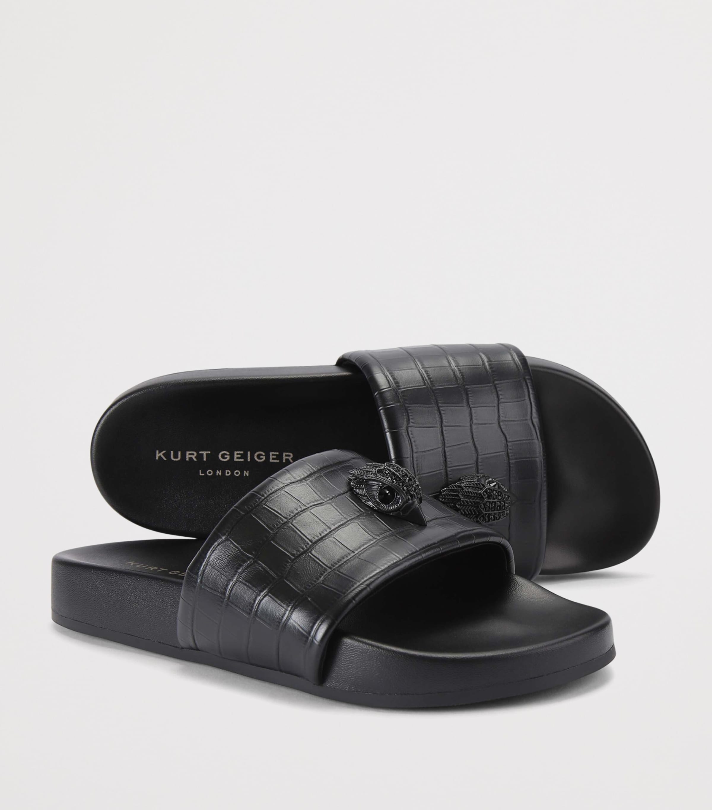 Kurt Geiger London Crocodile-Embossed Embellished Brockwell Slides Blk/other Image 3