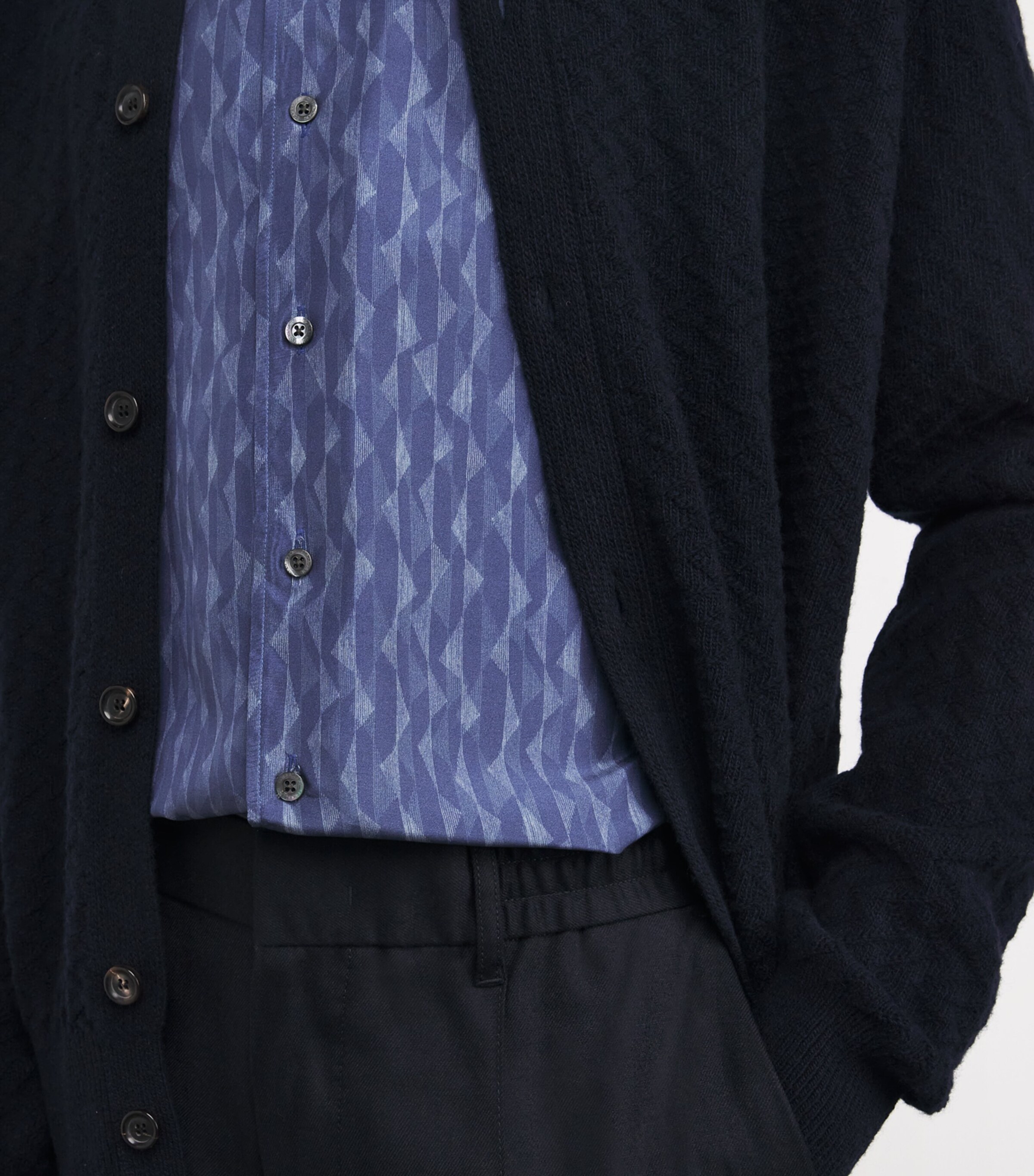Corneliani Mens Silk Printed Shirt Navy Blue Image 6