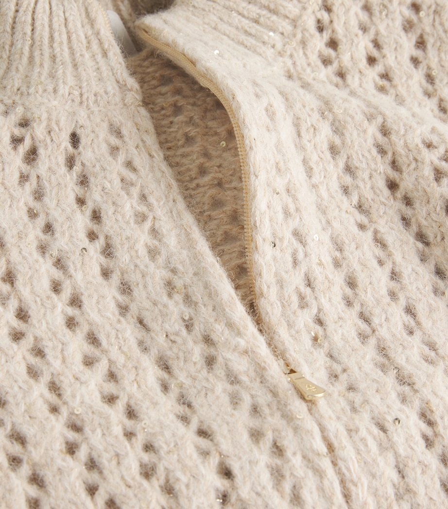 Wool-Blend Sequin Zip-Up Cardigan SABBIA Image 5