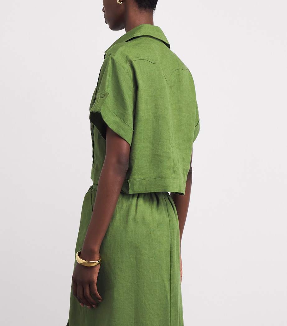 Johanna Ortiz Womens Linen Language of the Soul Cropped Shirt Green Image 4