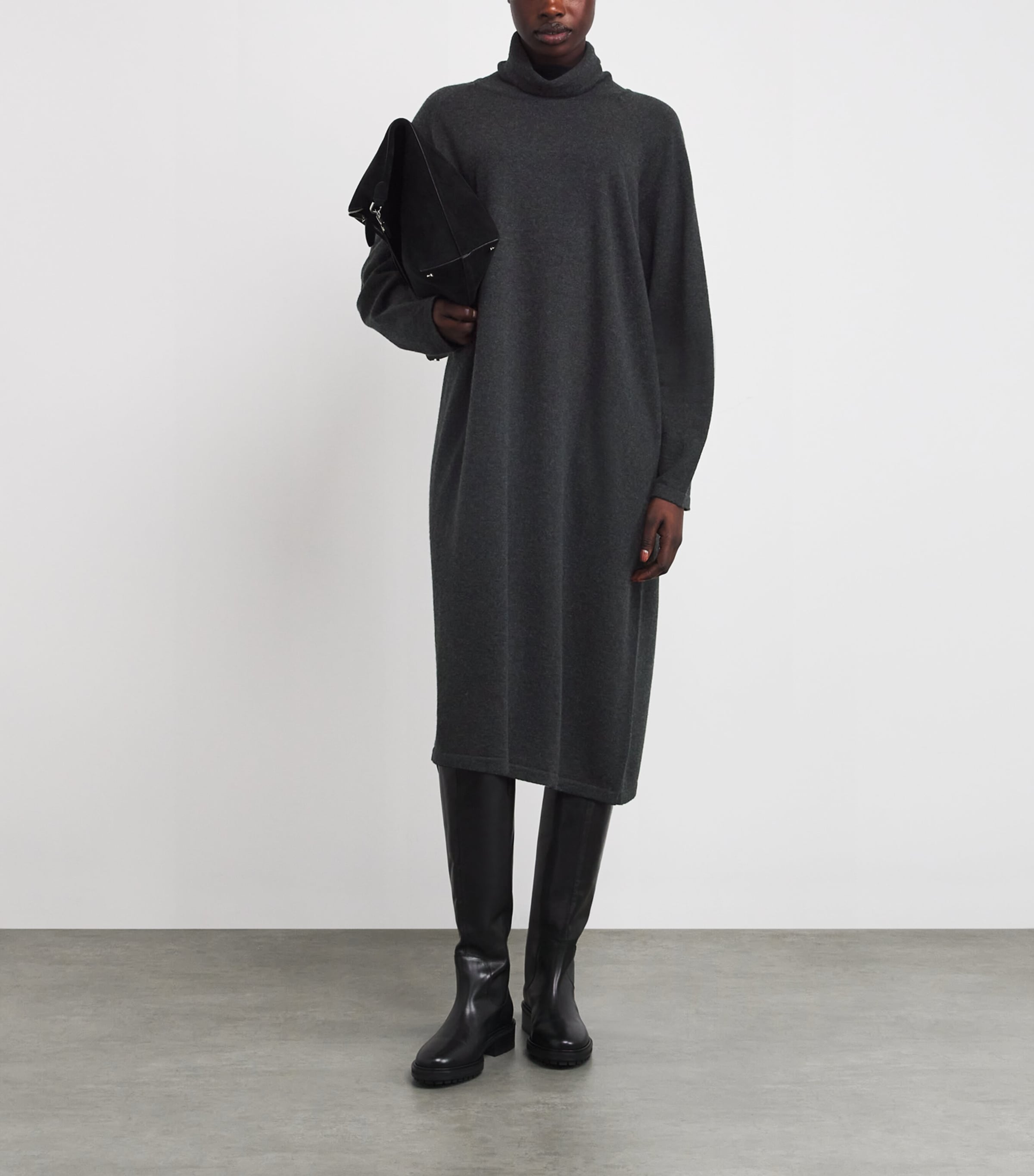 Cashmere Rollneck Sweater Dress COAL Image 2