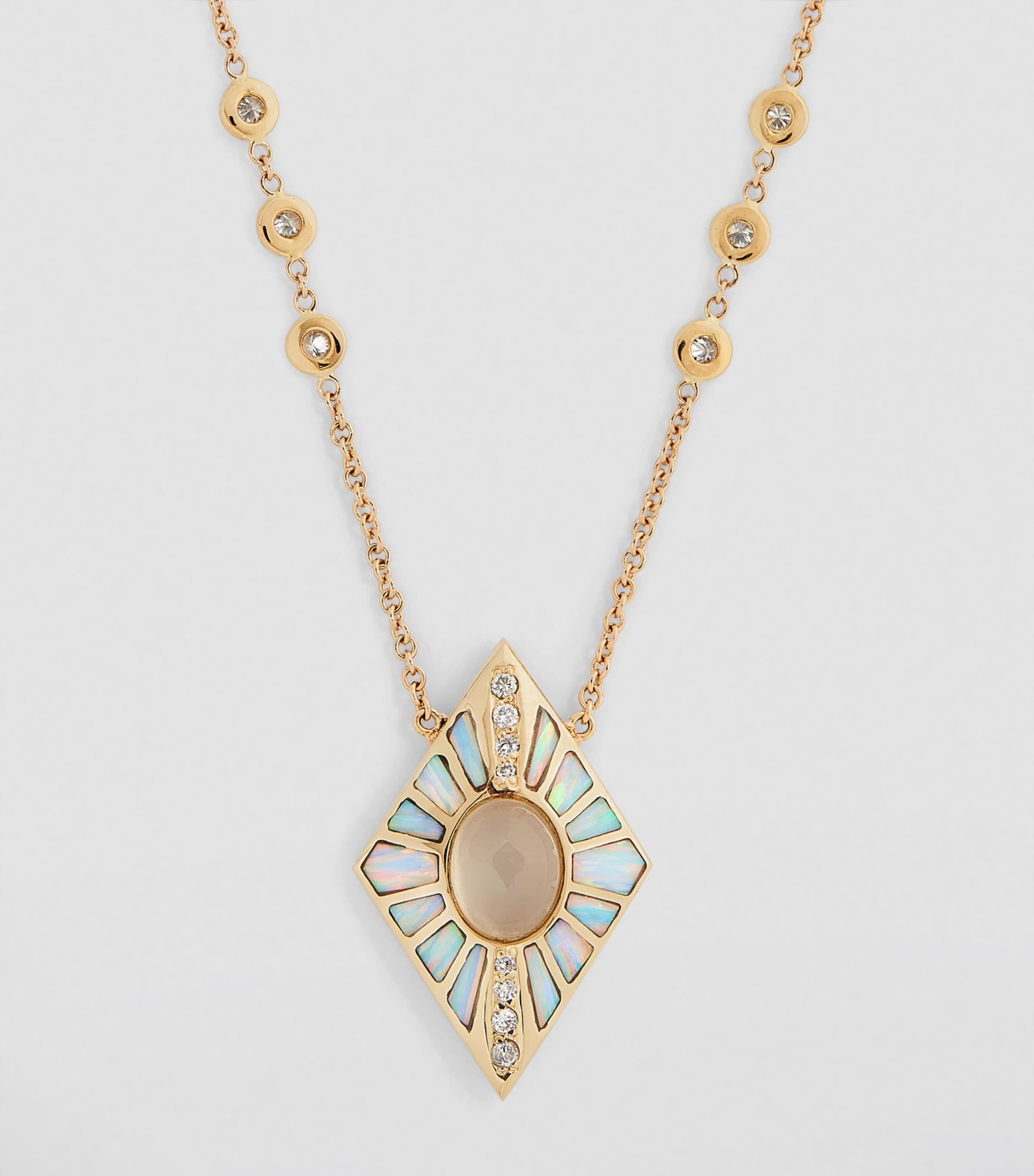 Yellow Gold, Diamond, Moonstone and Opal Inlay Necklace YELLOW GOLD Image 2