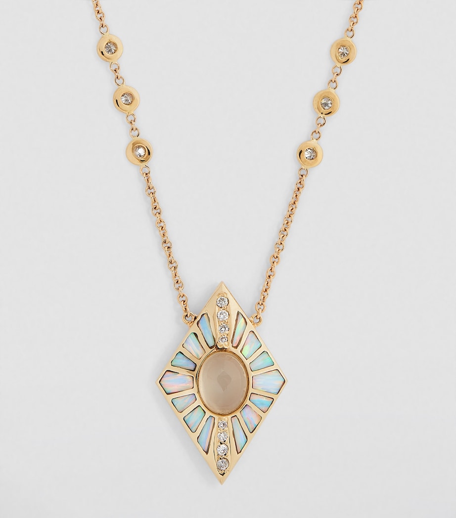 Yellow Gold, Diamond, Moonstone and Opal Inlay Necklace YELLOW GOLD Image 2