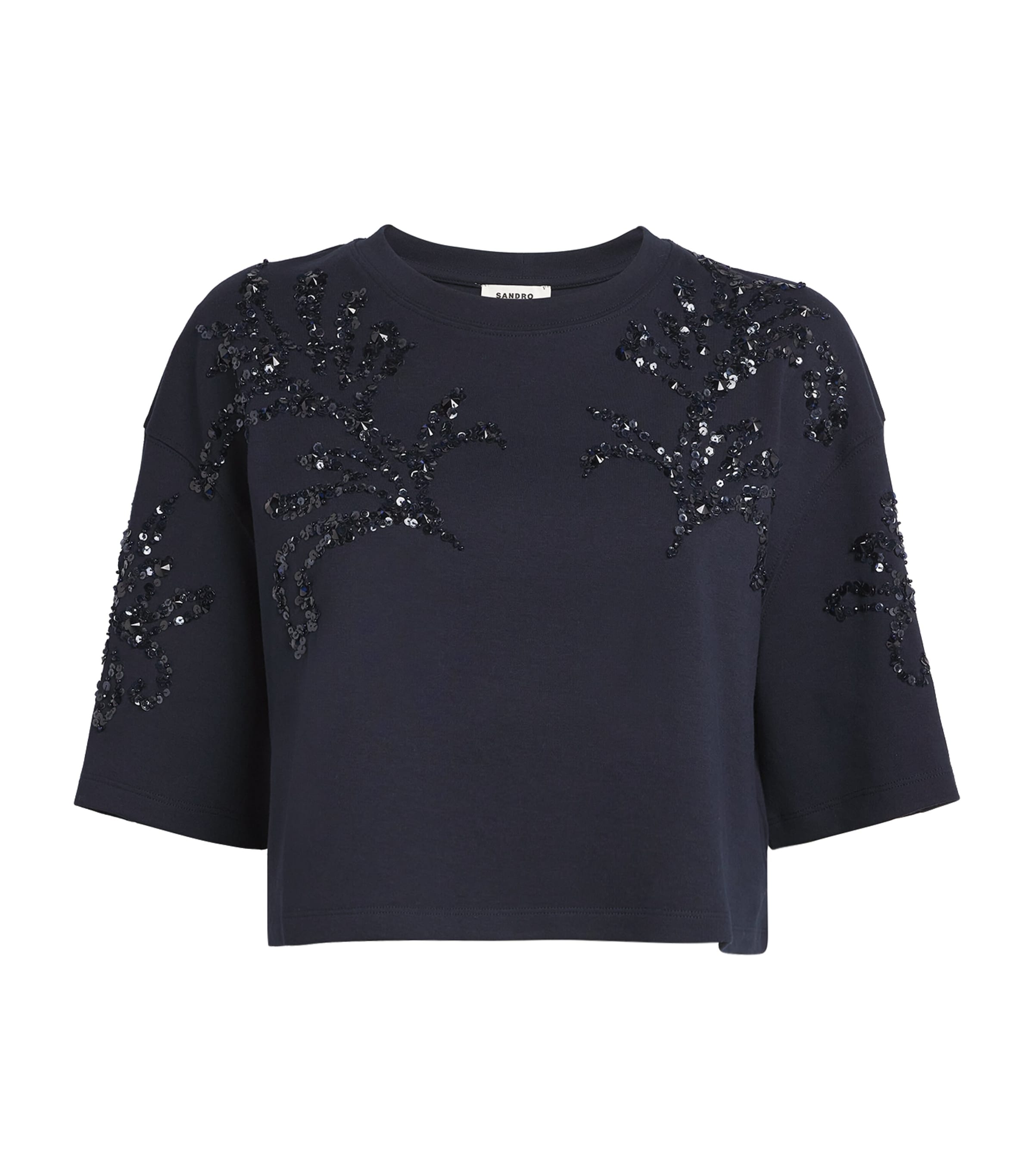 Sandro Cotton-blend Beaded Algarve T-shirt In Blue