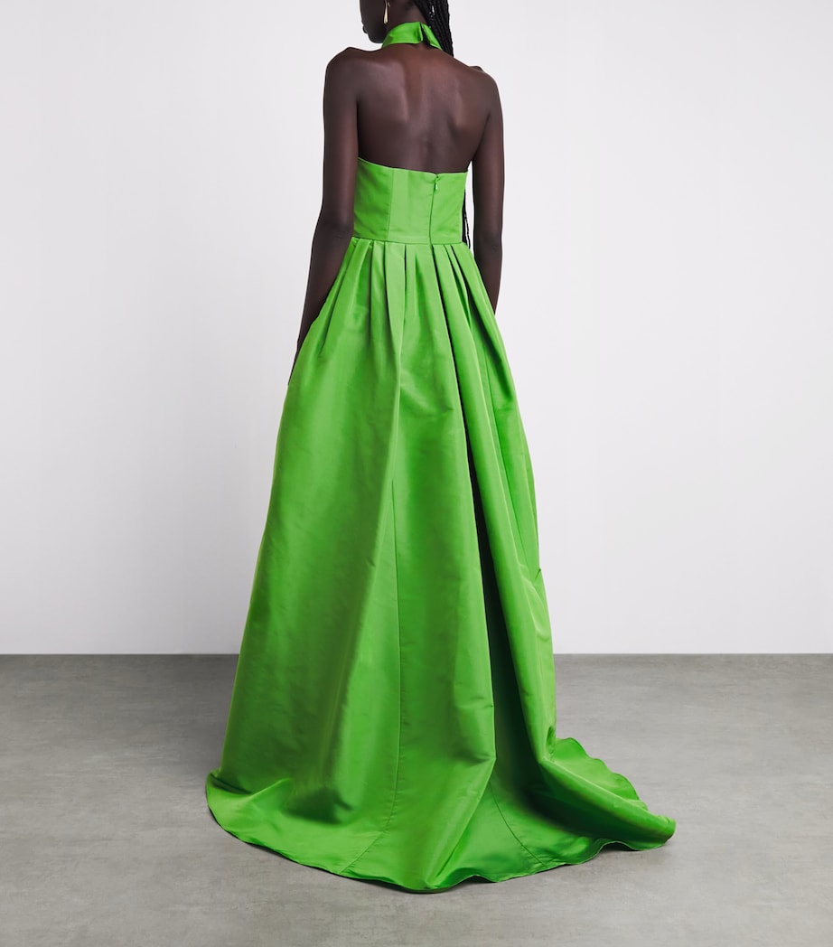 Carolina Herrera Womens Silk Collared Halterneck Gown Lawn Green Image 4