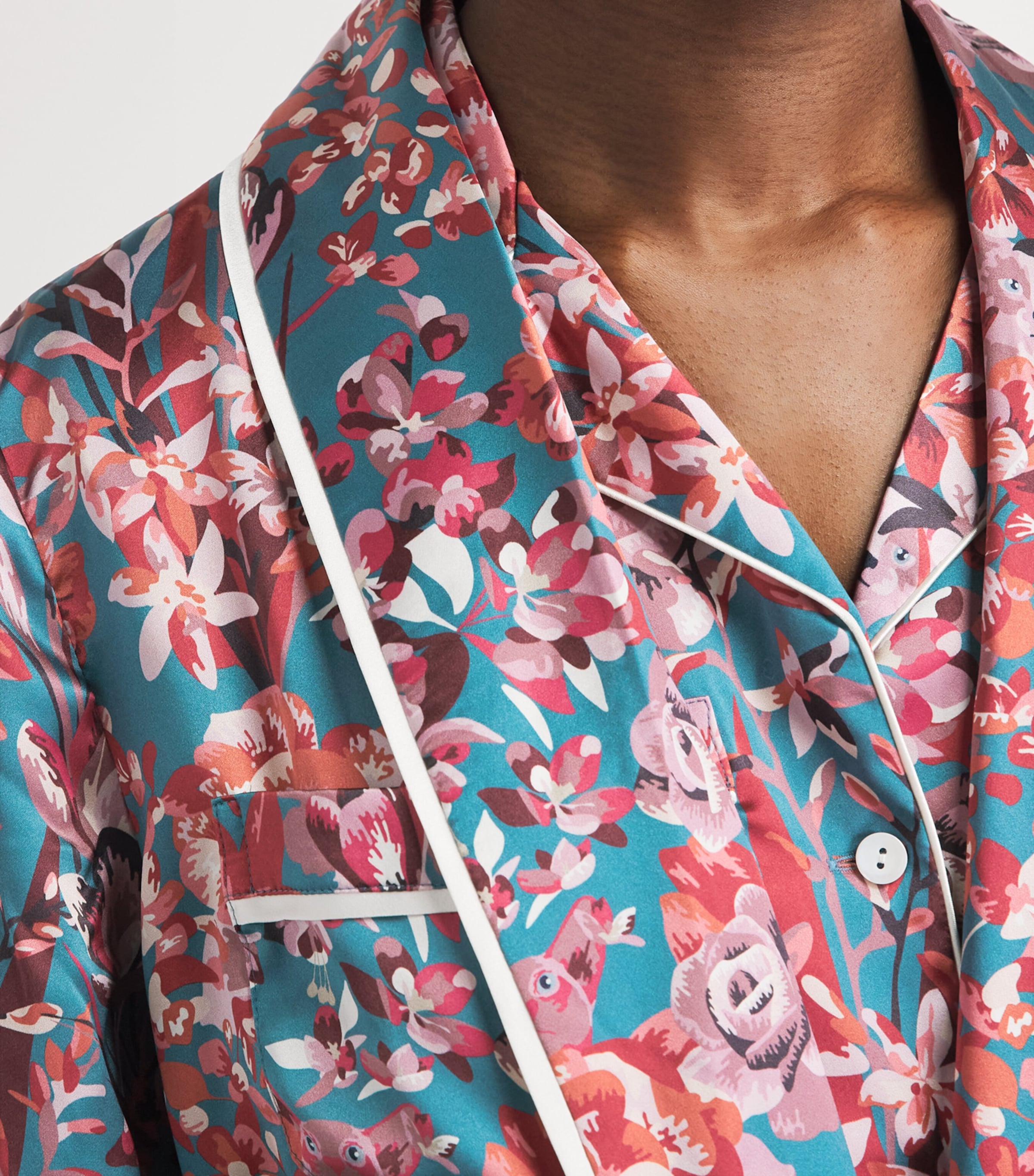 Derek Rose Womens Silk Floral Night Robe Teal Image 3
